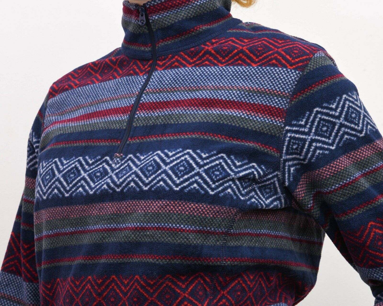 Eddie Bauer × Vintage M Striped Aztec Fleece Jumper Sweatshirt Pullover Sweater Size M / US 6-8 / IT 42-44 - 4 Thumbnail