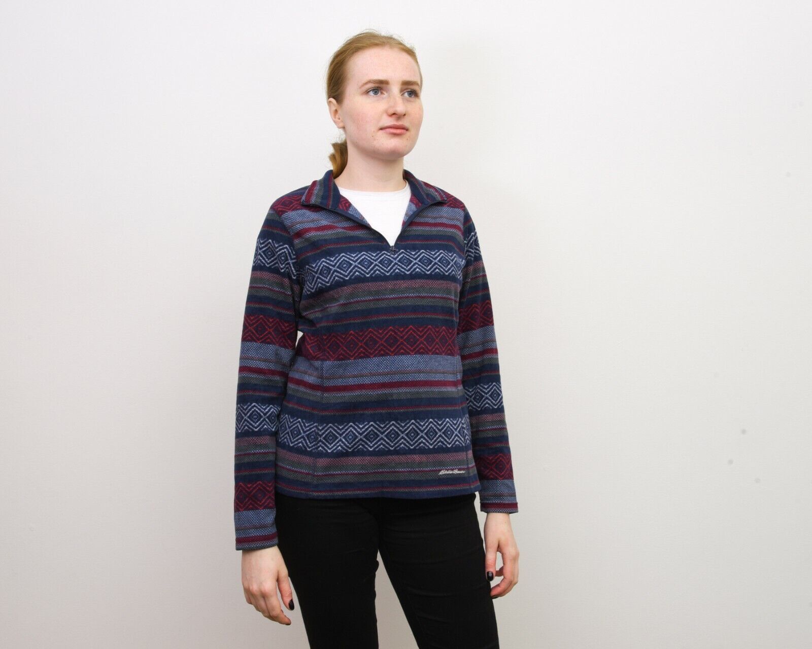 Eddie Bauer × Vintage M Striped Aztec Fleece Jumper Sweatshirt Pullover Sweater Size M / US 6-8 / IT 42-44 - 1 Thumbnail
