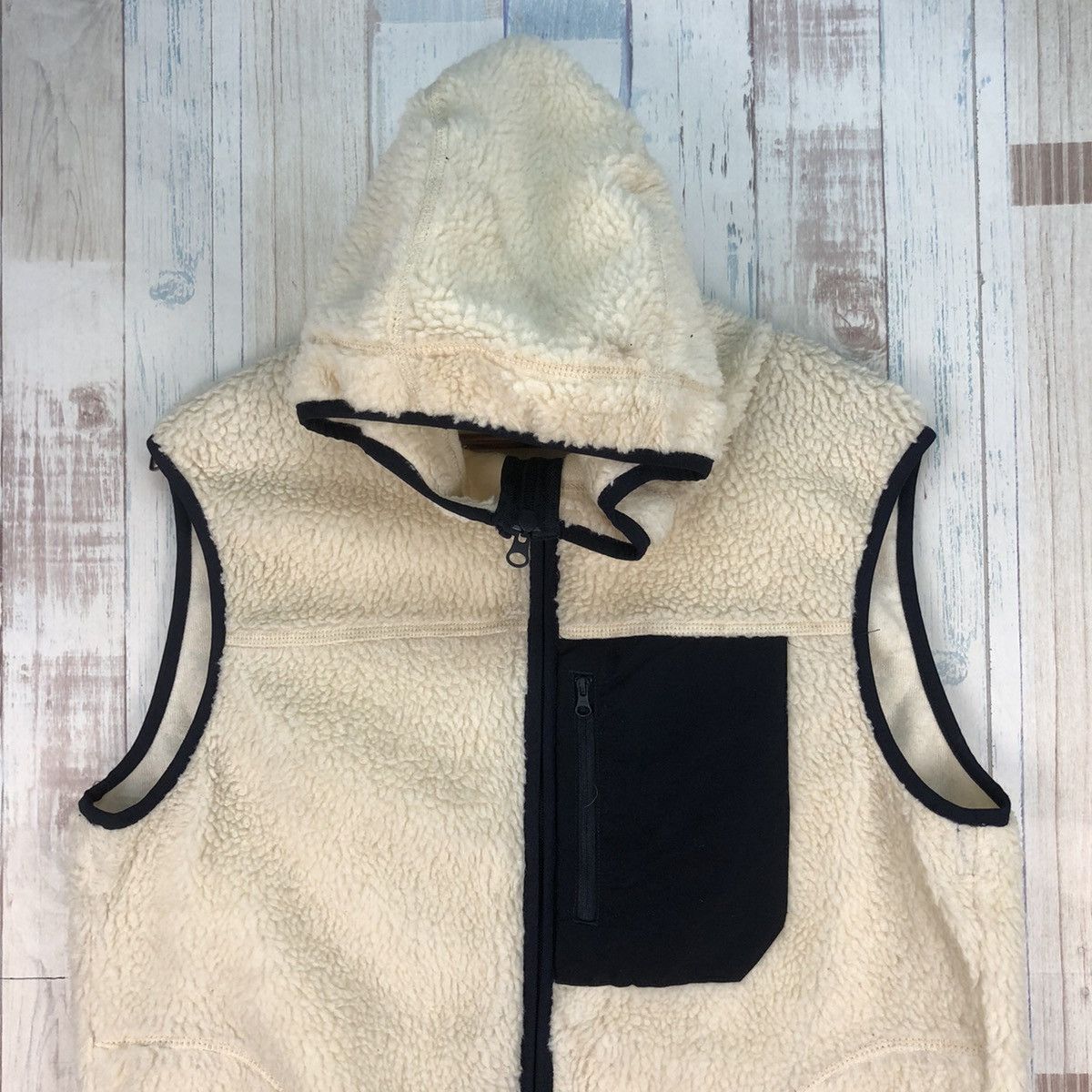 Global Work × Japanese Brand × Vintage Global Work Deep Pile Fleece Sleeveless Hoodie Size US M / EU 48-50 / 2 - 3 Thumbnail