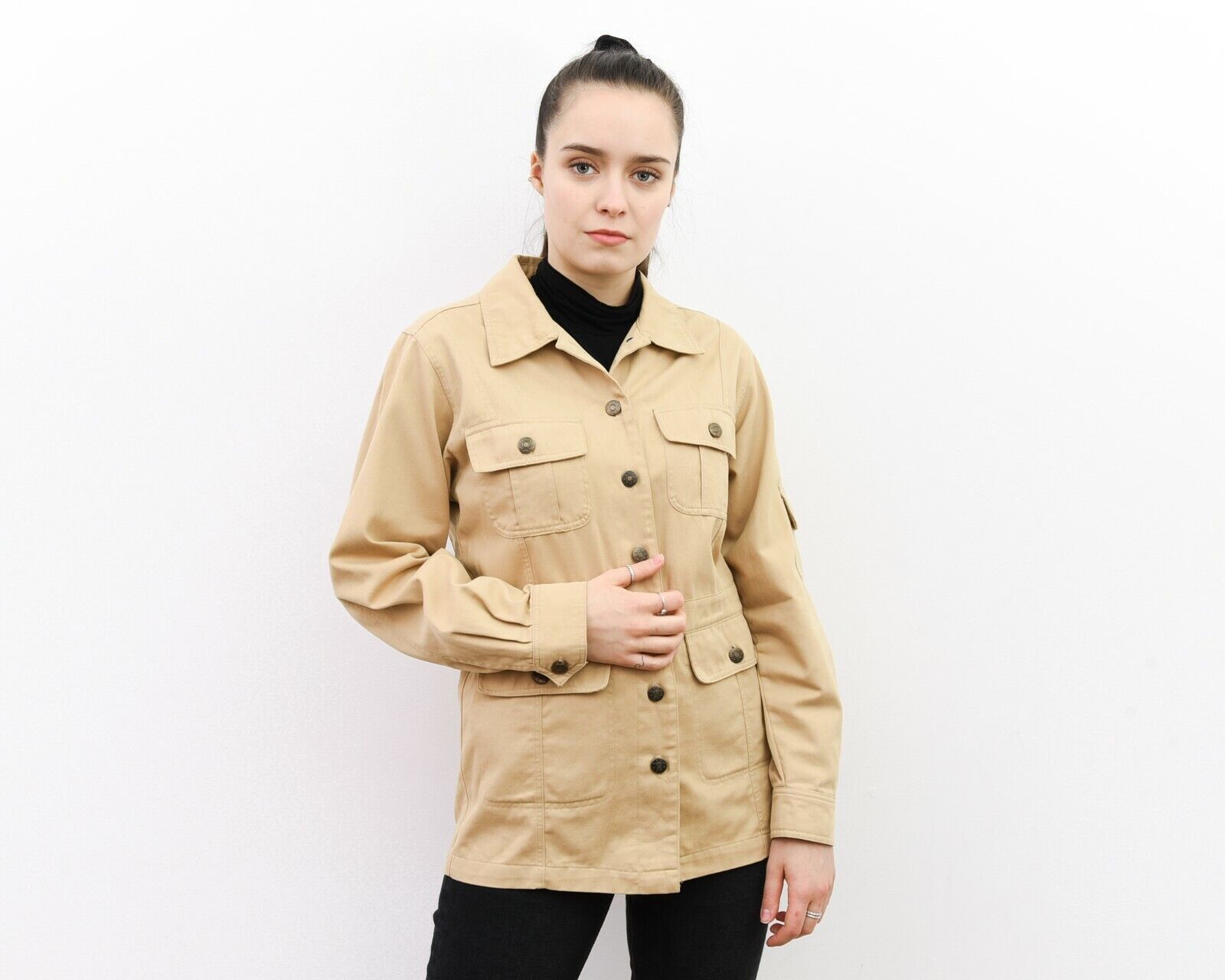 Other × Vintage Women's S Trucker Blazer Jacket Chore Beige Tan VTG Cotton Size S / US 4 / IT 40 - 1 Thumbnail