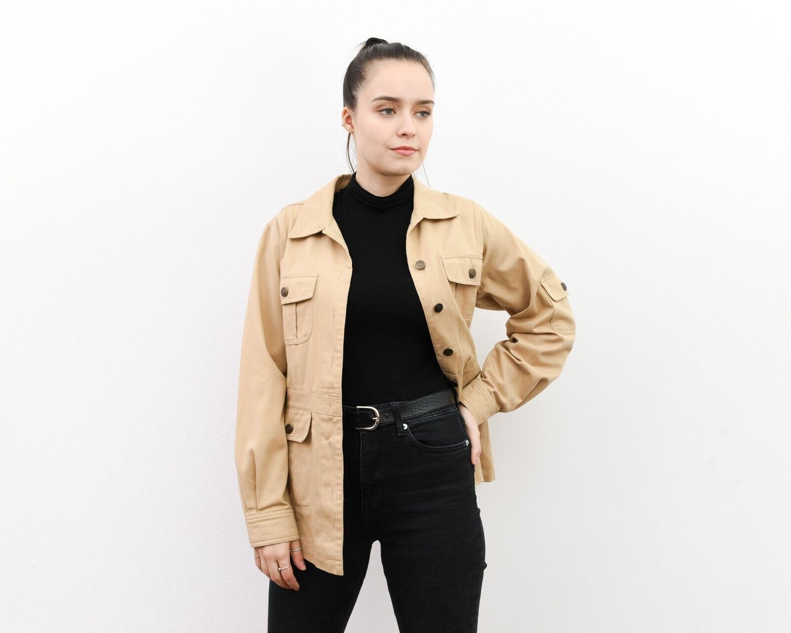 Other × Vintage Women's S Trucker Blazer Jacket Chore Beige Tan VTG Cotton Size S / US 4 / IT 40 - 2 Thumbnail