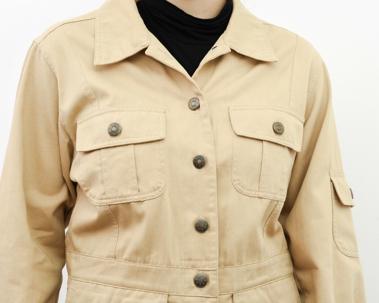 Other × Vintage Women's S Trucker Blazer Jacket Chore Beige Tan VTG Cotton Size S / US 4 / IT 40 - 3 Thumbnail