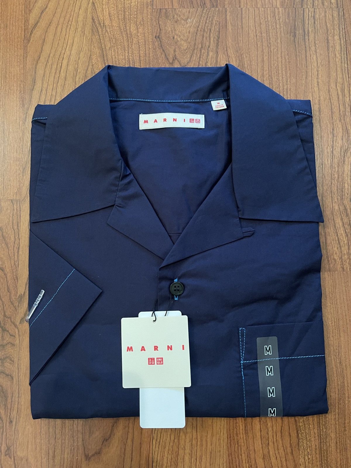 Marni × Uniqlo Uniqlo X Marni Oversized Open Camp Collar Navy Blue ...