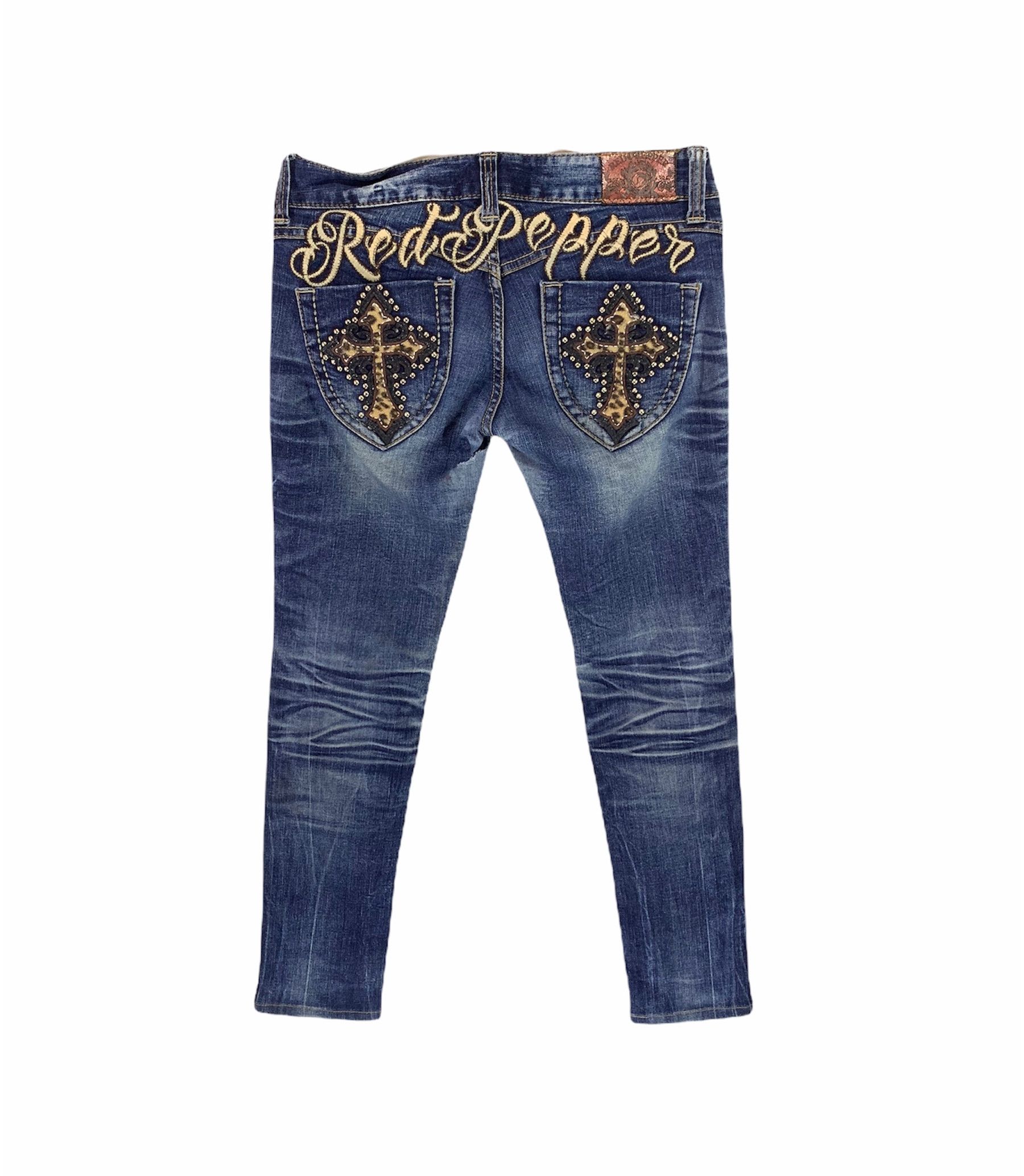 image of Designer Red And Pepper Japan Co Chrome Hearts Inspired Skinny Jeans in Blue, Men's (Size 30)