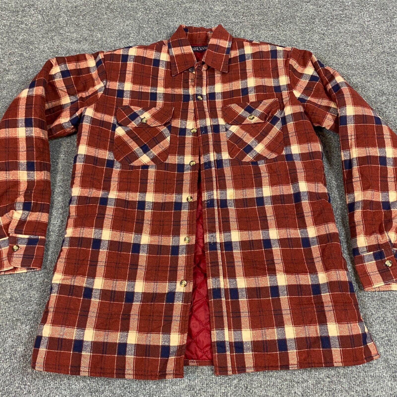 Big Yank Shirt M Red Plaid Shacket Long Sleeve Vintage Flann