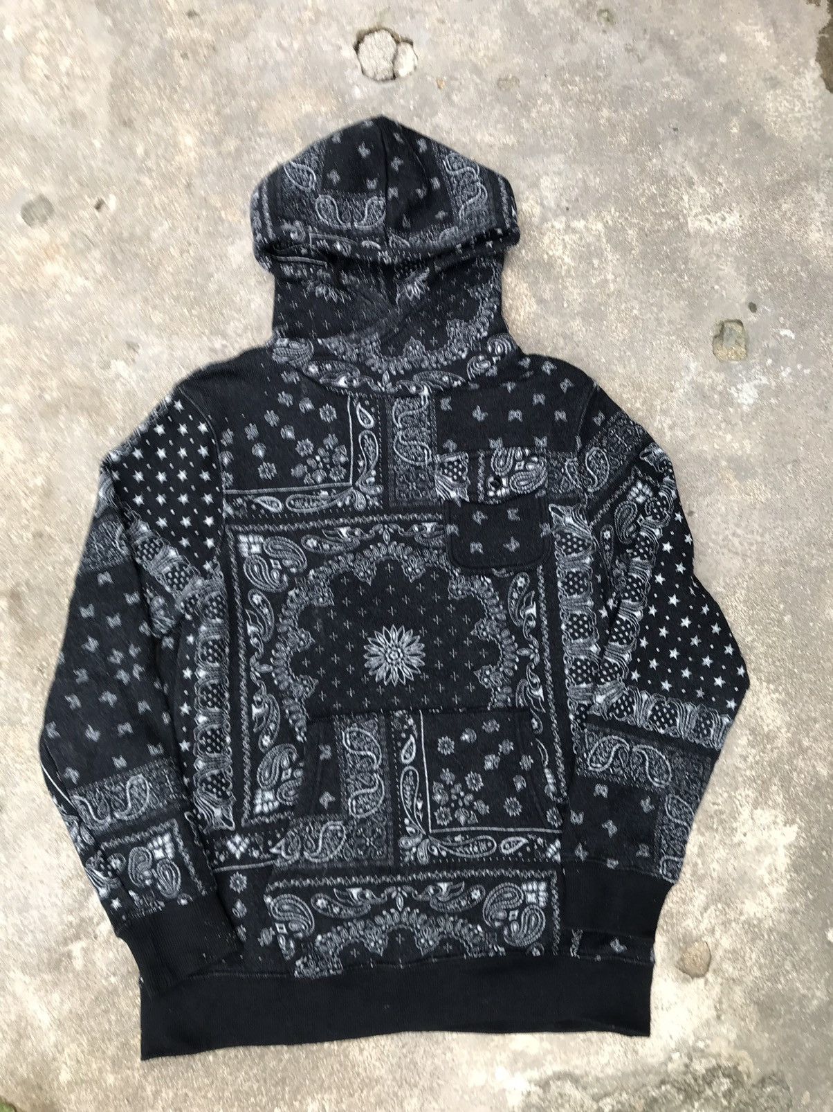 image of Vintage Very Inspired Kapital Paisley Design Hoodie Sweatshirt in Black, Men's (Size Large)