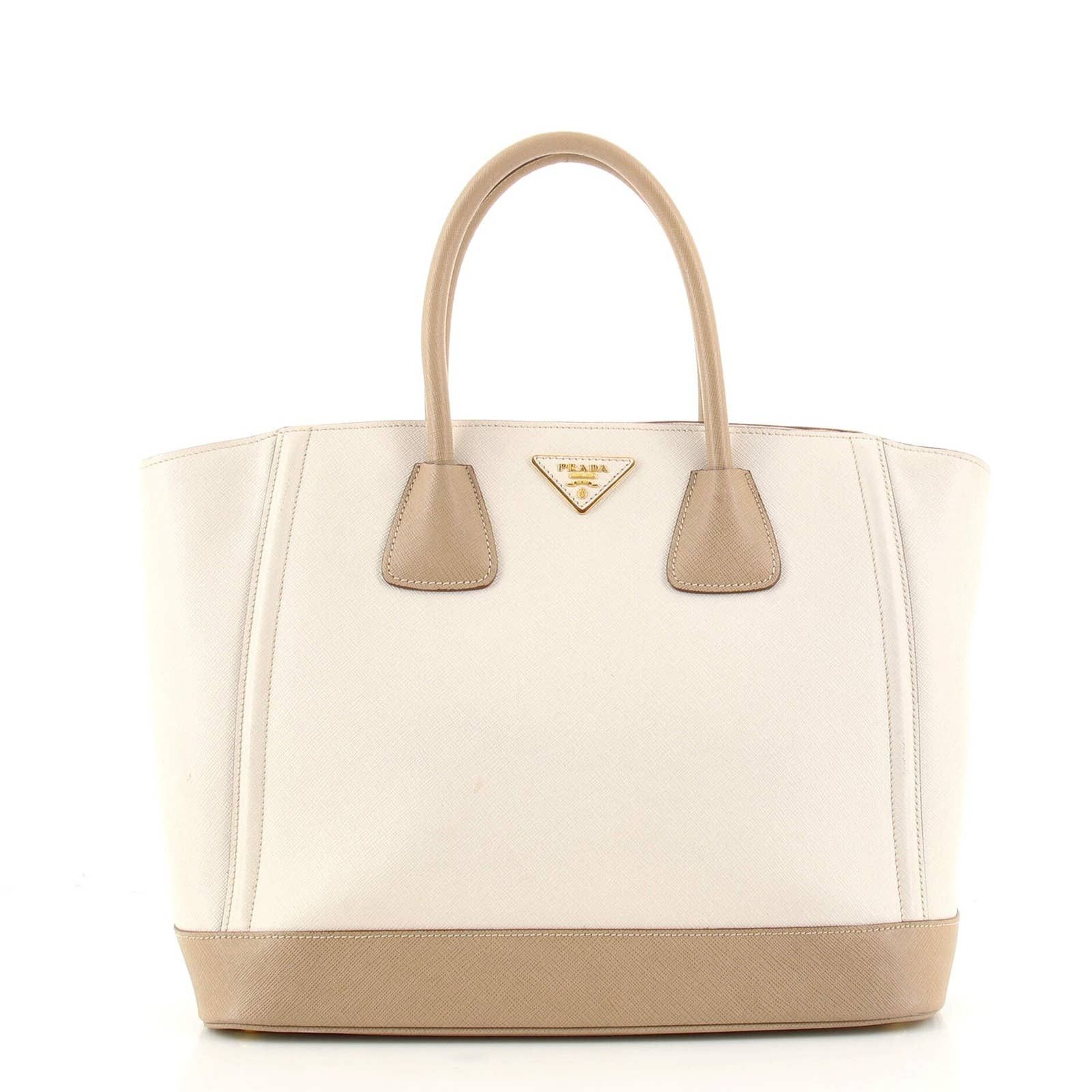 Bicolor Open Tote Saffiano Leather Medium