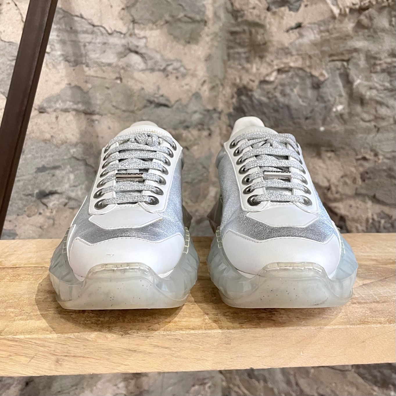 Jimmy Choo Jimmy Choo Silver Metallic White Diamond Oversized Sneakers Size US 7 / IT 37 - 3 Thumbnail
