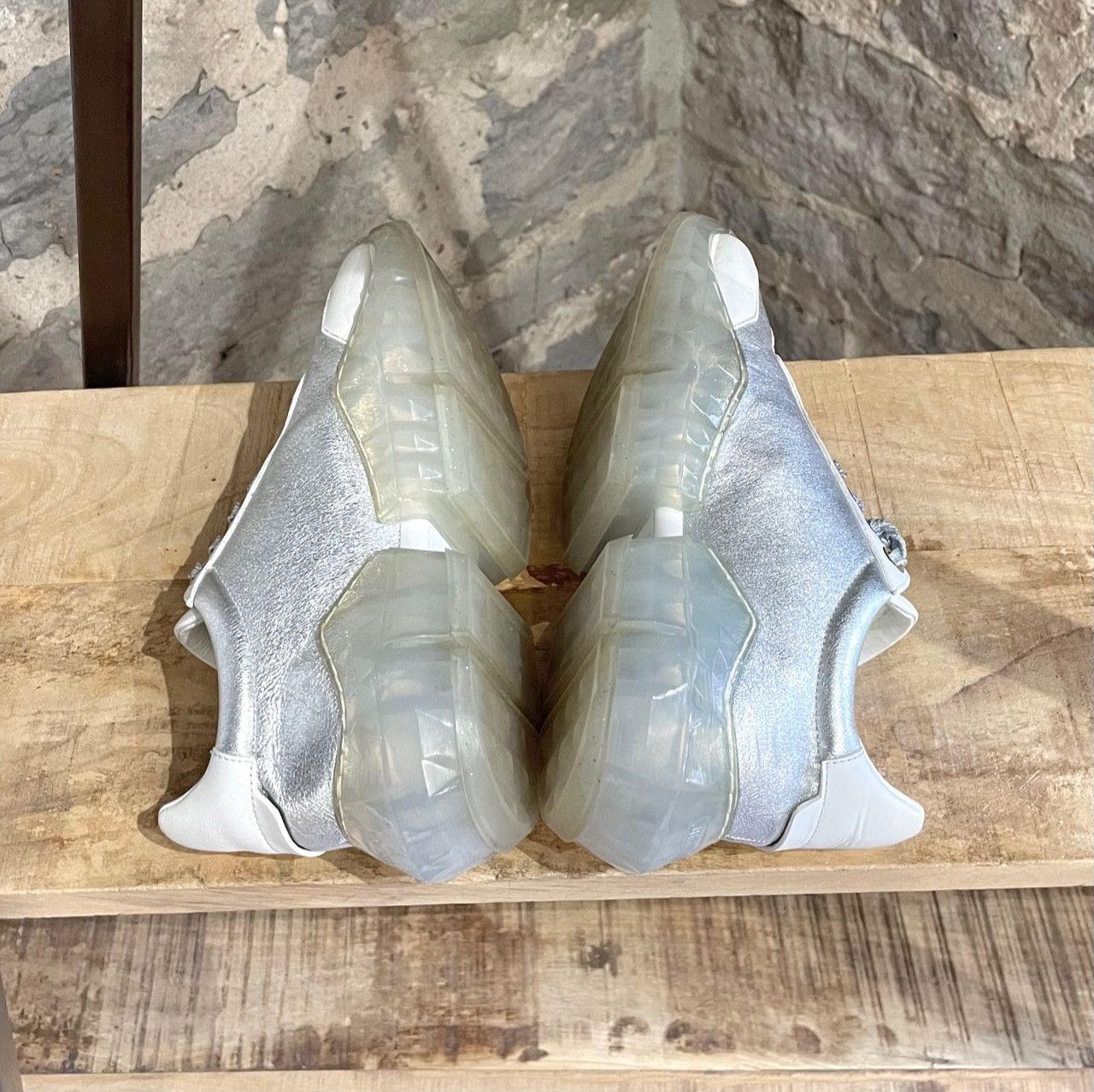 Jimmy Choo Jimmy Choo Silver Metallic White Diamond Oversized Sneakers Size US 7 / IT 37 - 9 Thumbnail
