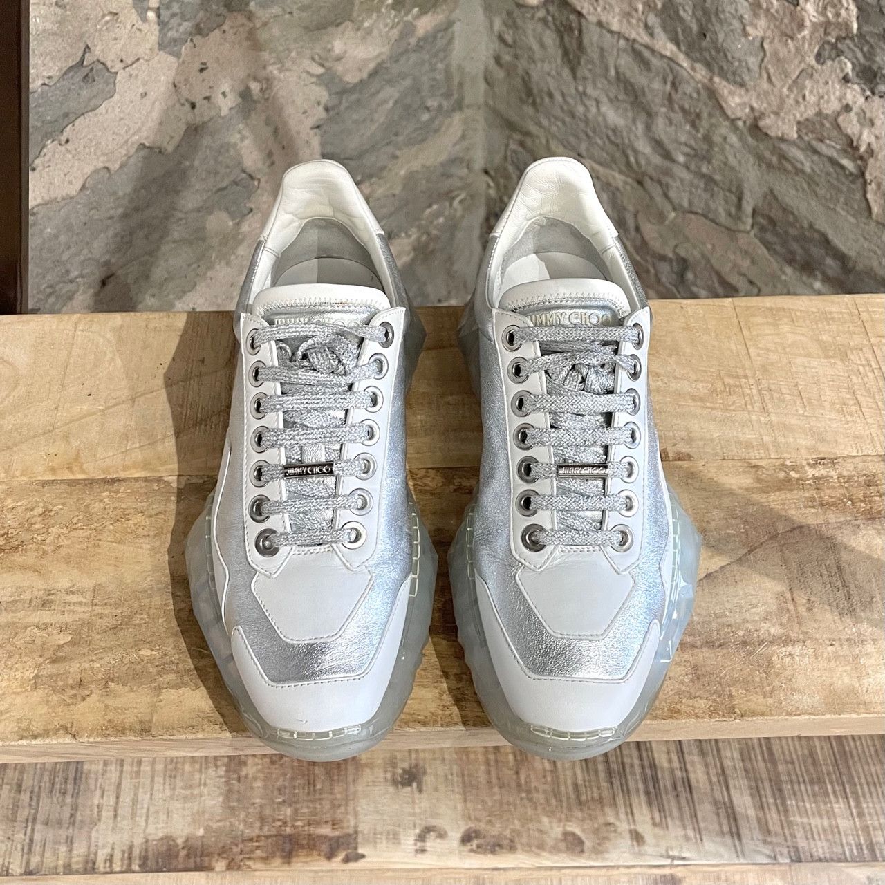 Jimmy Choo Jimmy Choo Silver Metallic White Diamond Oversized Sneakers Size US 7 / IT 37 - 2 Thumbnail