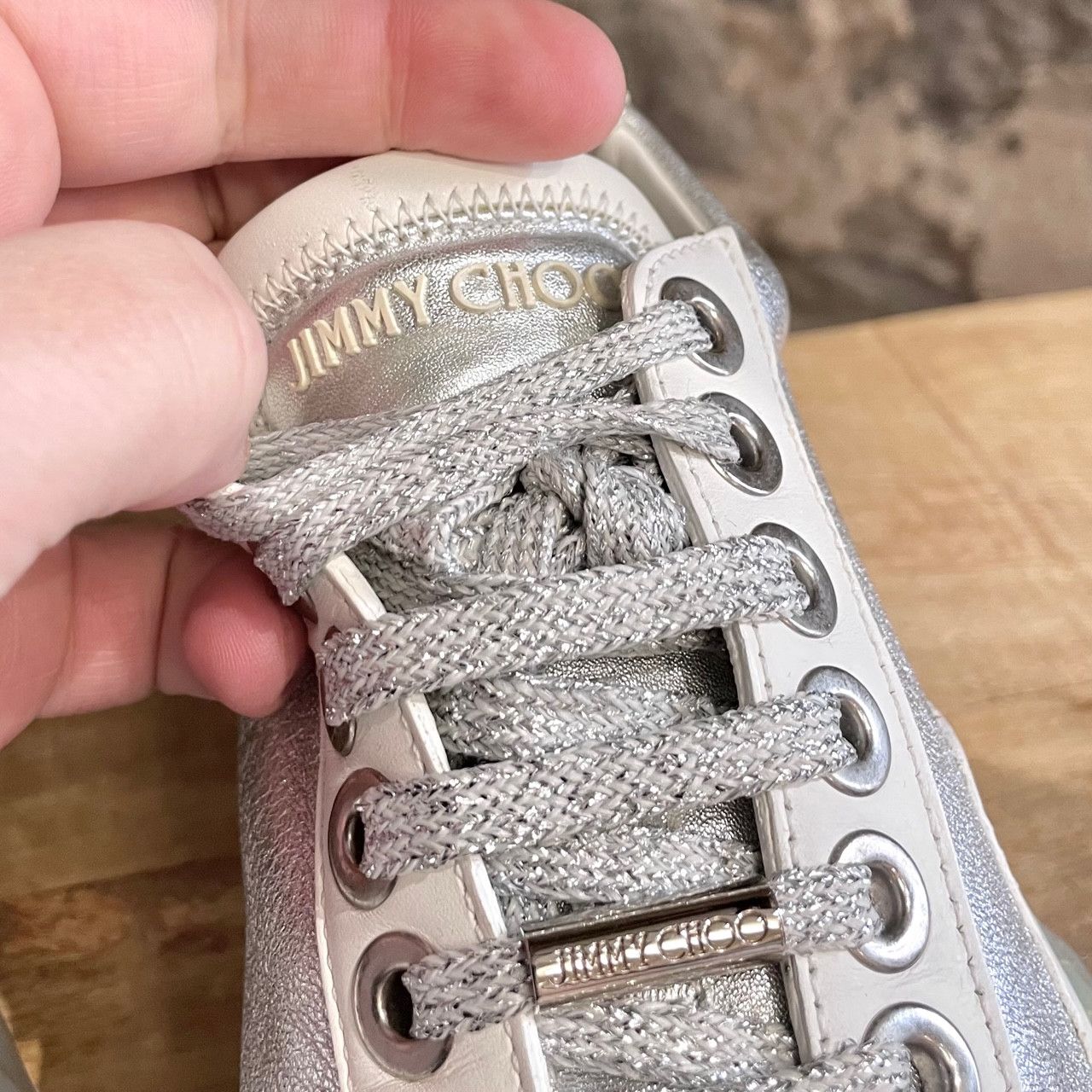 Jimmy Choo Jimmy Choo Silver Metallic White Diamond Oversized Sneakers Size US 7 / IT 37 - 4 Thumbnail