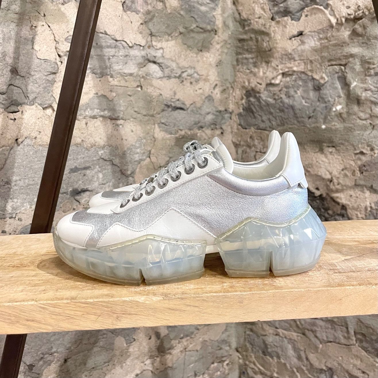 Jimmy Choo Jimmy Choo Silver Metallic White Diamond Oversized Sneakers Size US 7 / IT 37 - 6 Thumbnail