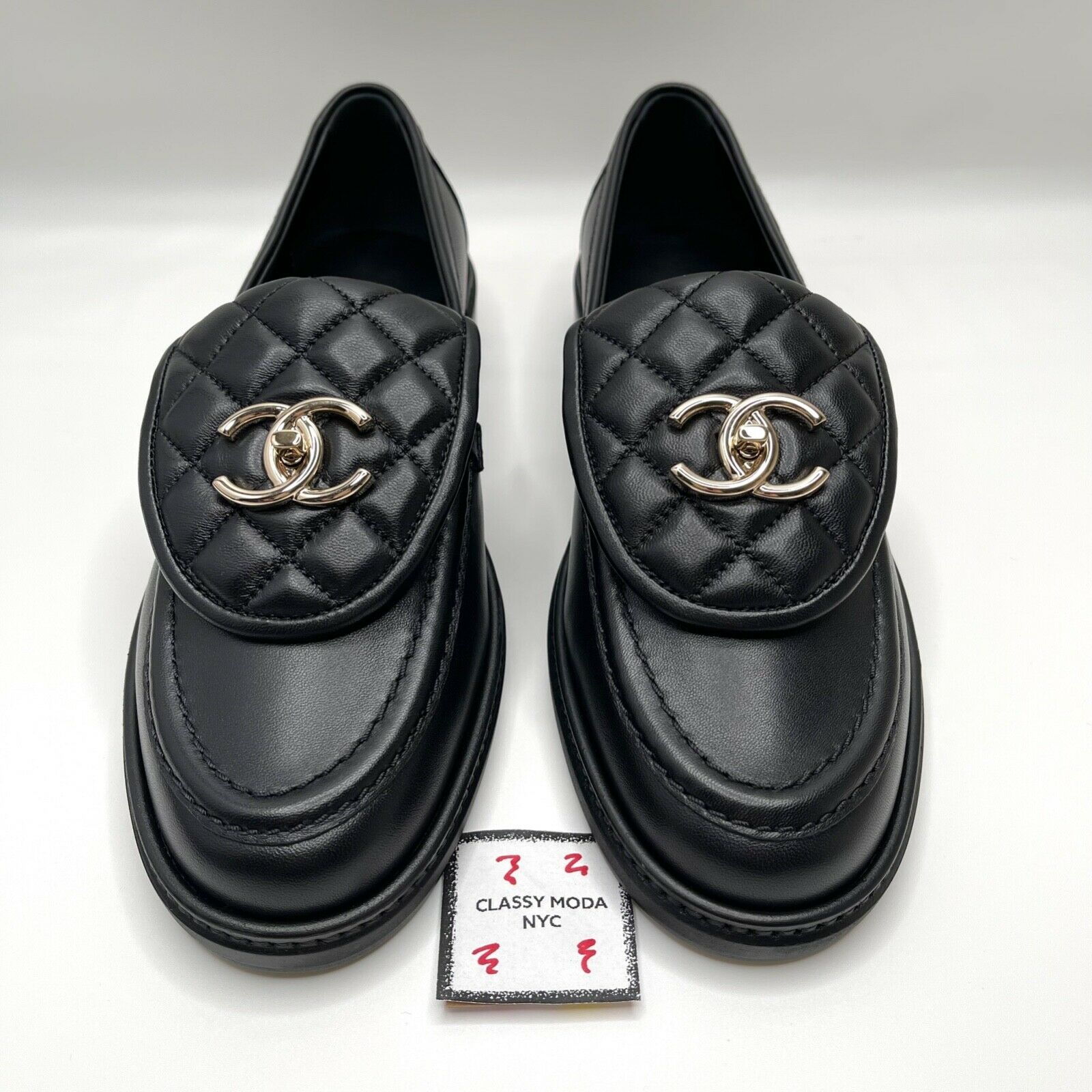 Chanel Quilted Tab Loafers Black LeatherChanel Quilted Tab Loafers