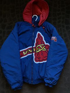 Starter Atlanta Braves Satin Dugout Jacket Vtg 80s MLB Baseball Sewn Blue  Size L