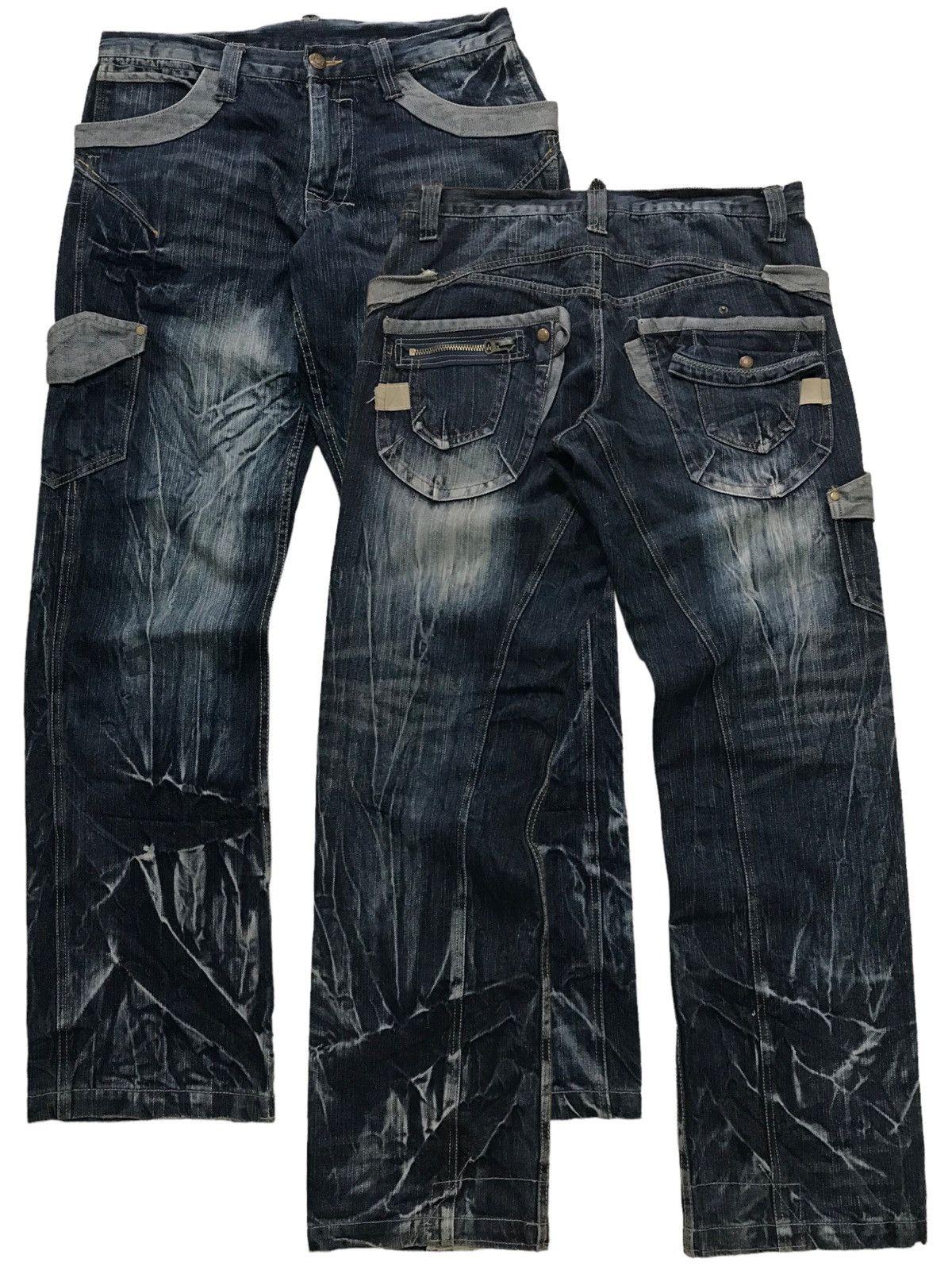 Japanese Brand Multipocket Gumu Intl Bondage Distressed Denim Cargo Pants⚡️ Size US 33 - 1 Thumbnail