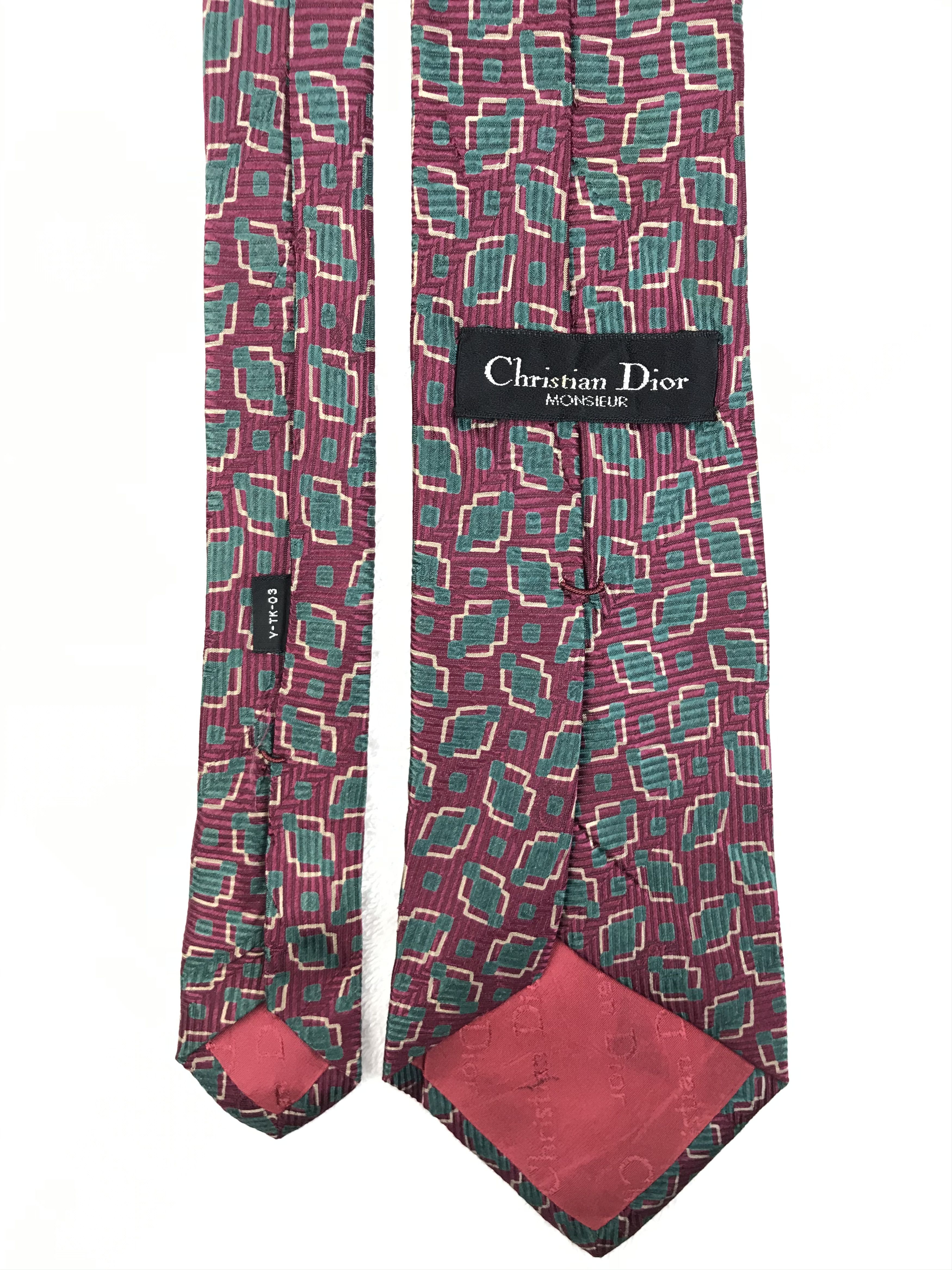 Designer × Vintage CD110 Vintage Christian Dior Pure Silk Necktie Full Monogram Size ONE SIZE - 3 Thumbnail