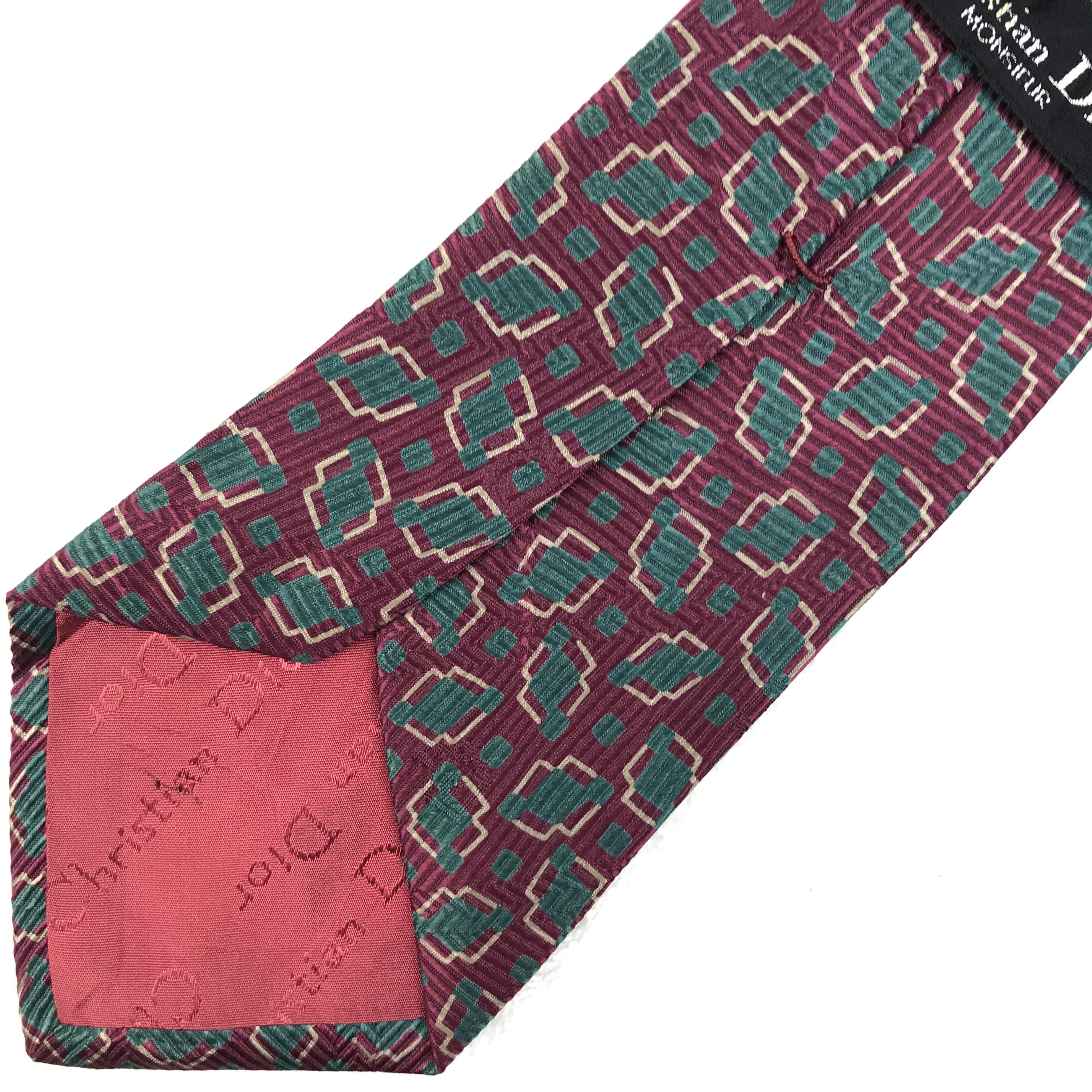 Designer × Vintage CD110 Vintage Christian Dior Pure Silk Necktie Full Monogram Size ONE SIZE - 7 Thumbnail