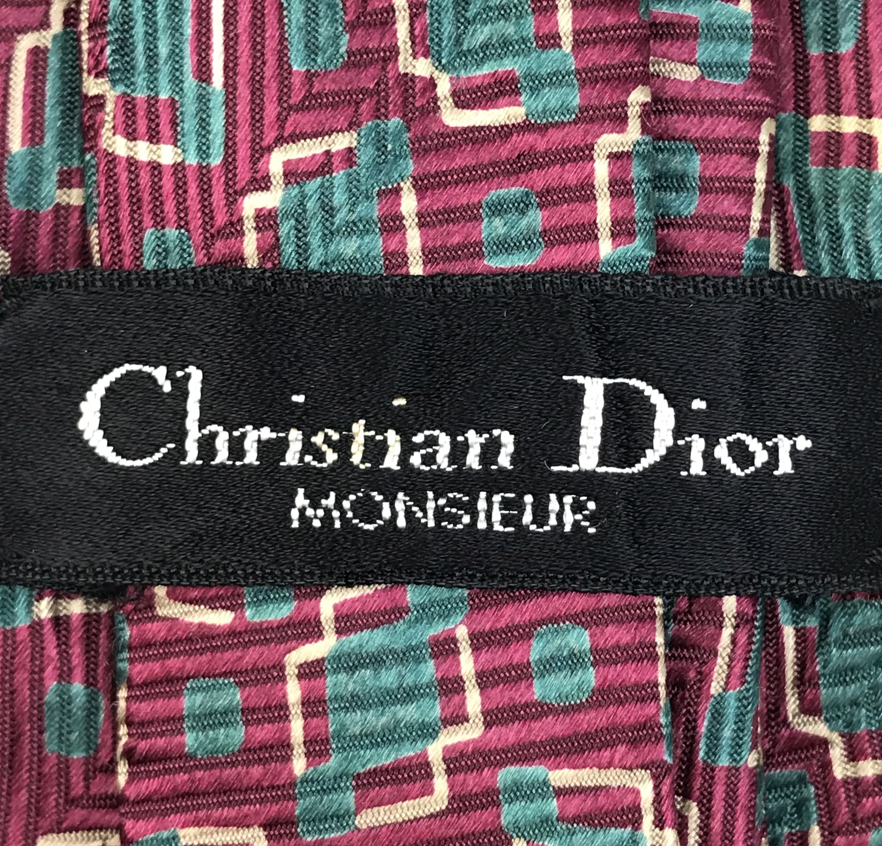 Designer × Vintage CD110 Vintage Christian Dior Pure Silk Necktie Full Monogram Size ONE SIZE - 12 Thumbnail