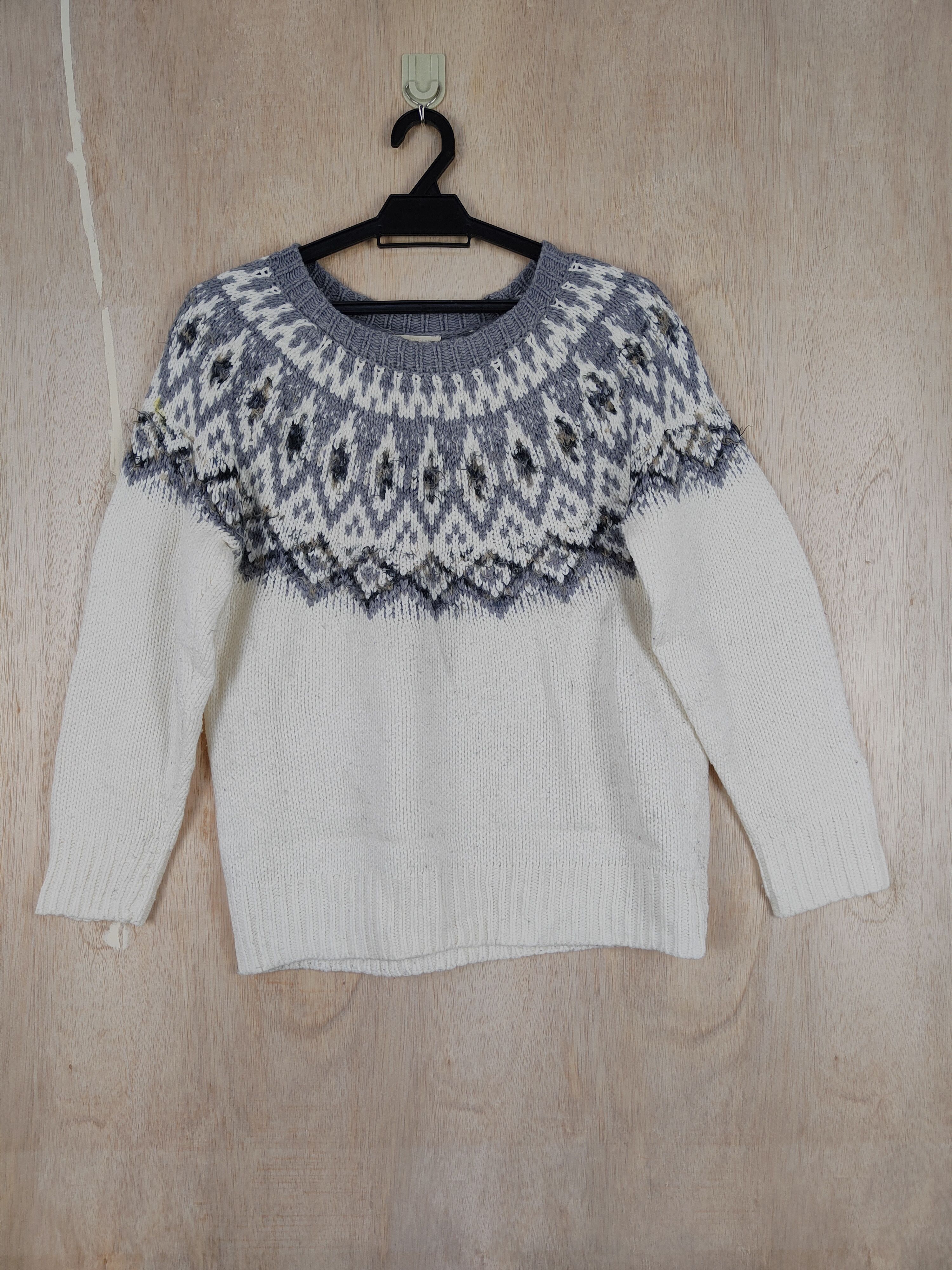 Japanese Brand Studio Clip White/Gray navajo Knitwear #S303 Size S / US 4 / IT 40 - 1 Thumbnail