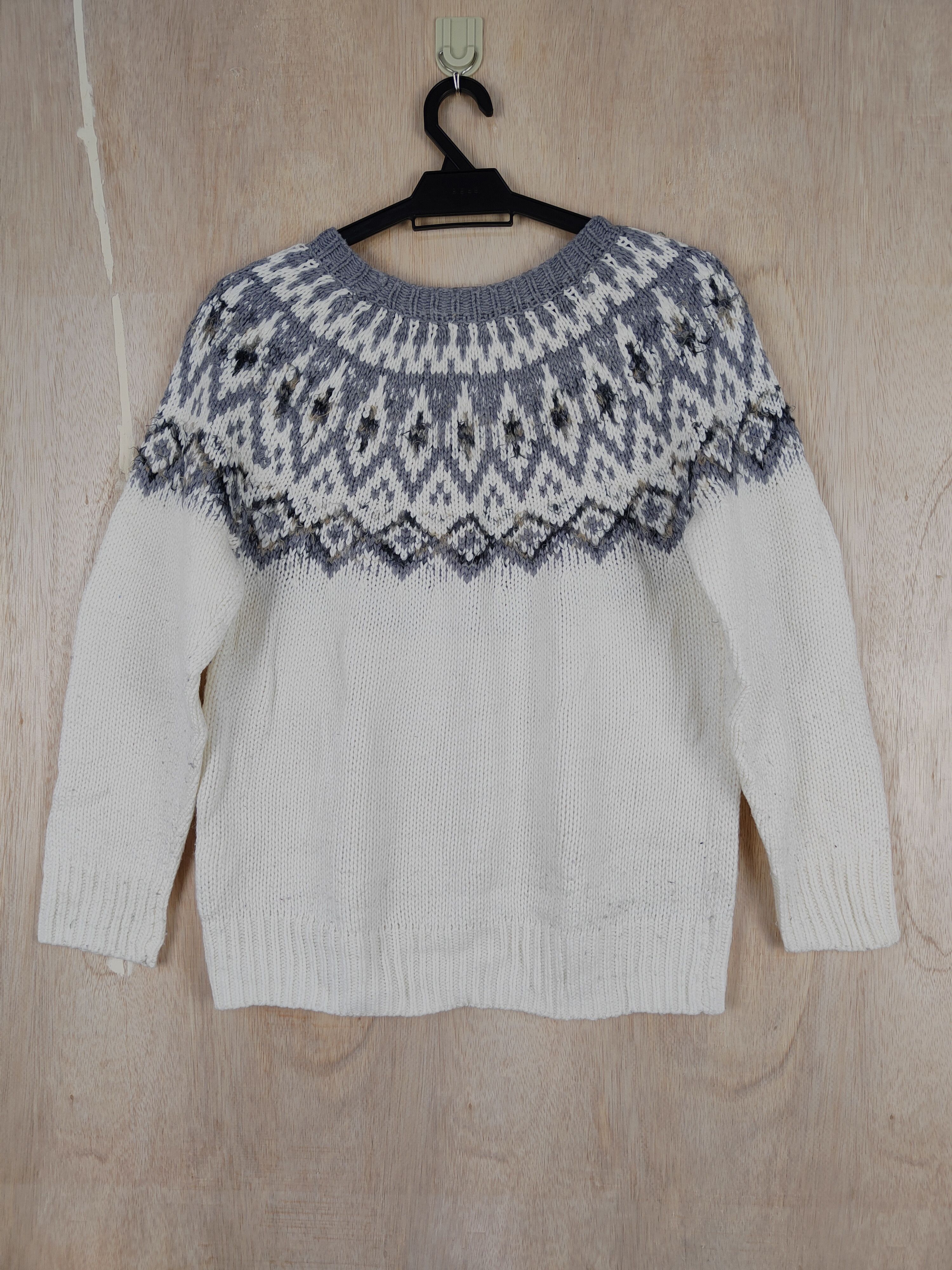 Japanese Brand Studio Clip White/Gray navajo Knitwear #S303 Size S / US 4 / IT 40 - 6 Thumbnail