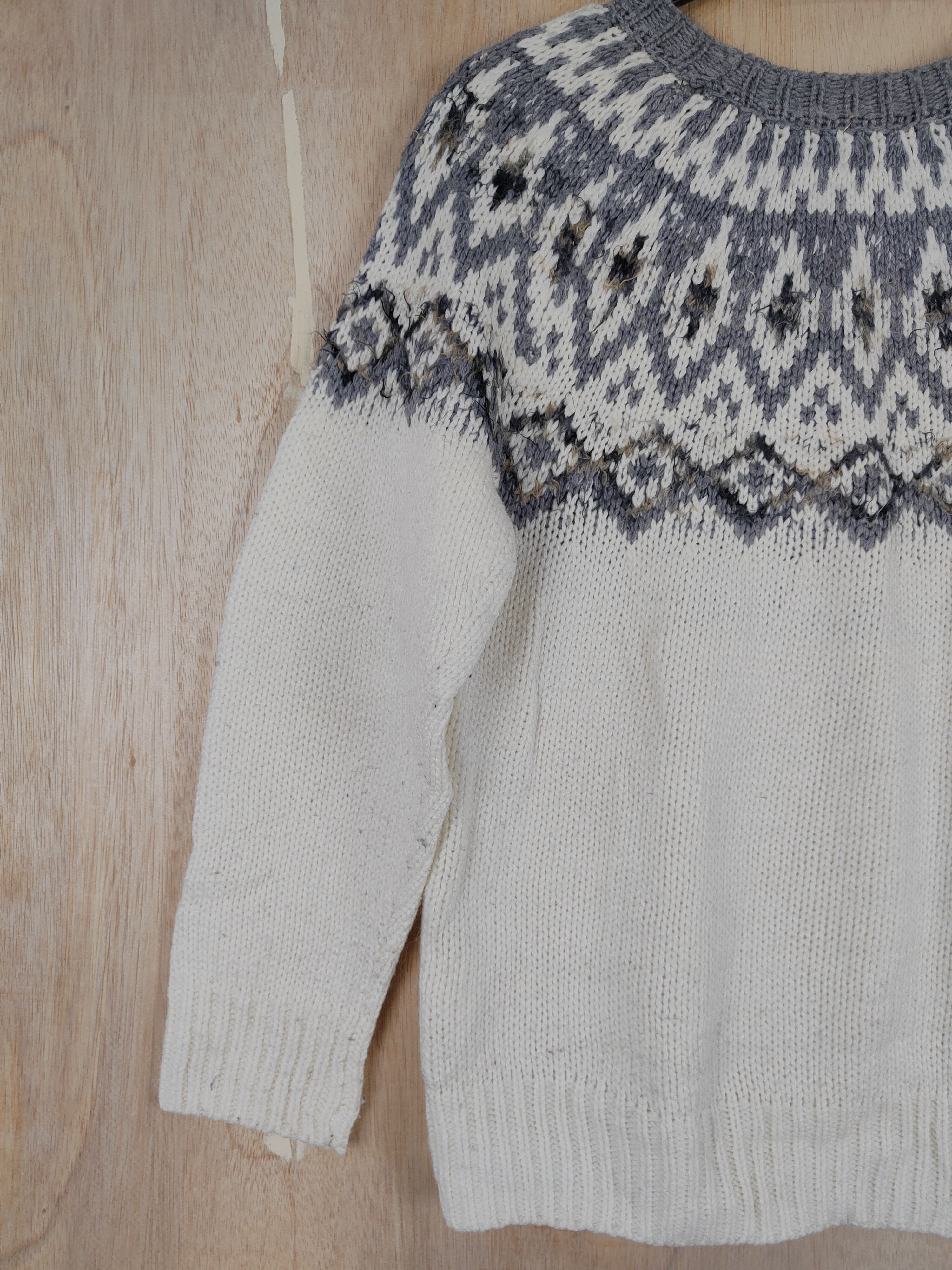 Japanese Brand Studio Clip White/Gray navajo Knitwear #S303 Size S / US 4 / IT 40 - 7 Thumbnail
