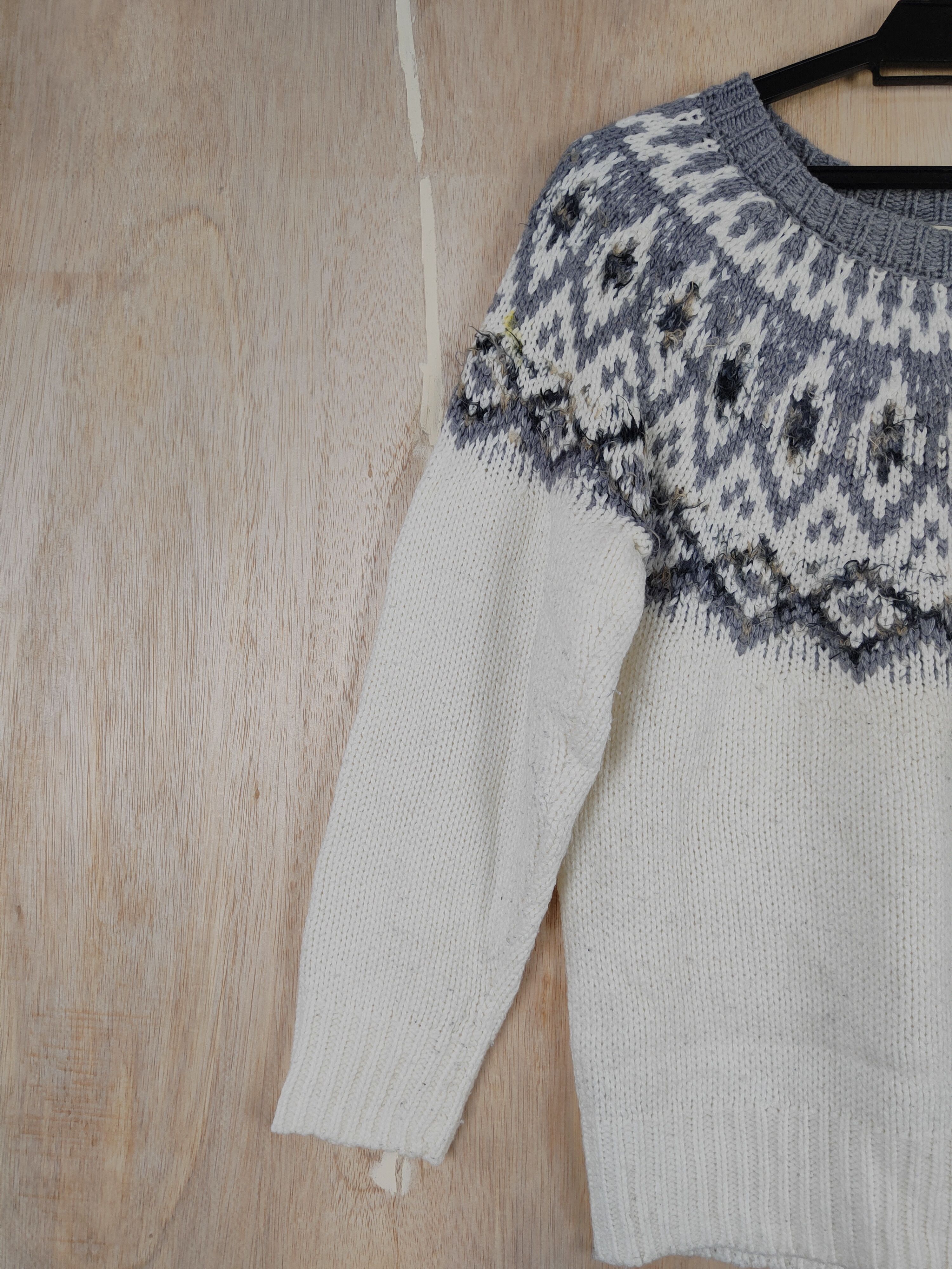 Japanese Brand Studio Clip White/Gray navajo Knitwear #S303 Size S / US 4 / IT 40 - 3 Thumbnail