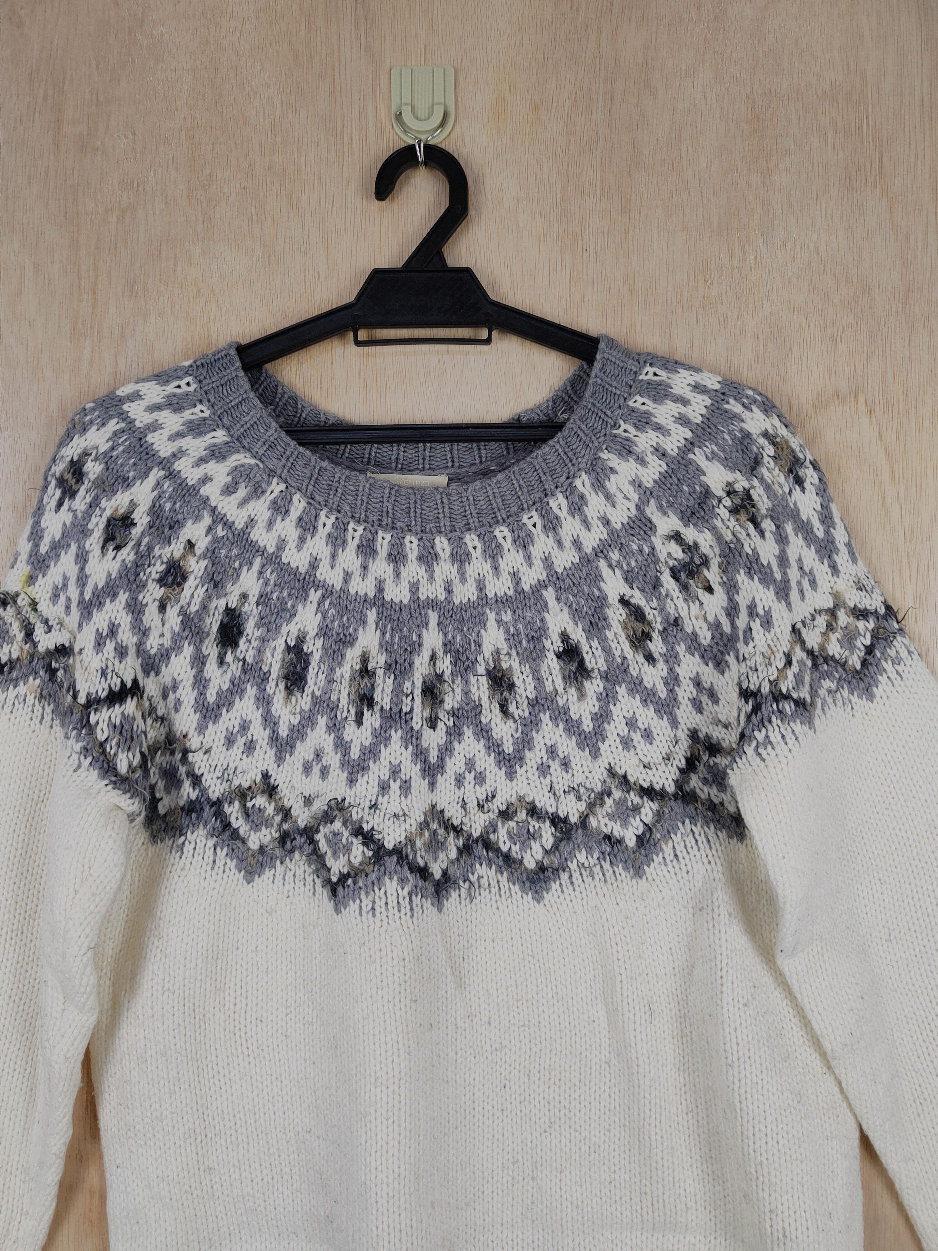 Japanese Brand Studio Clip White/Gray navajo Knitwear #S303 Size S / US 4 / IT 40 - 2 Thumbnail
