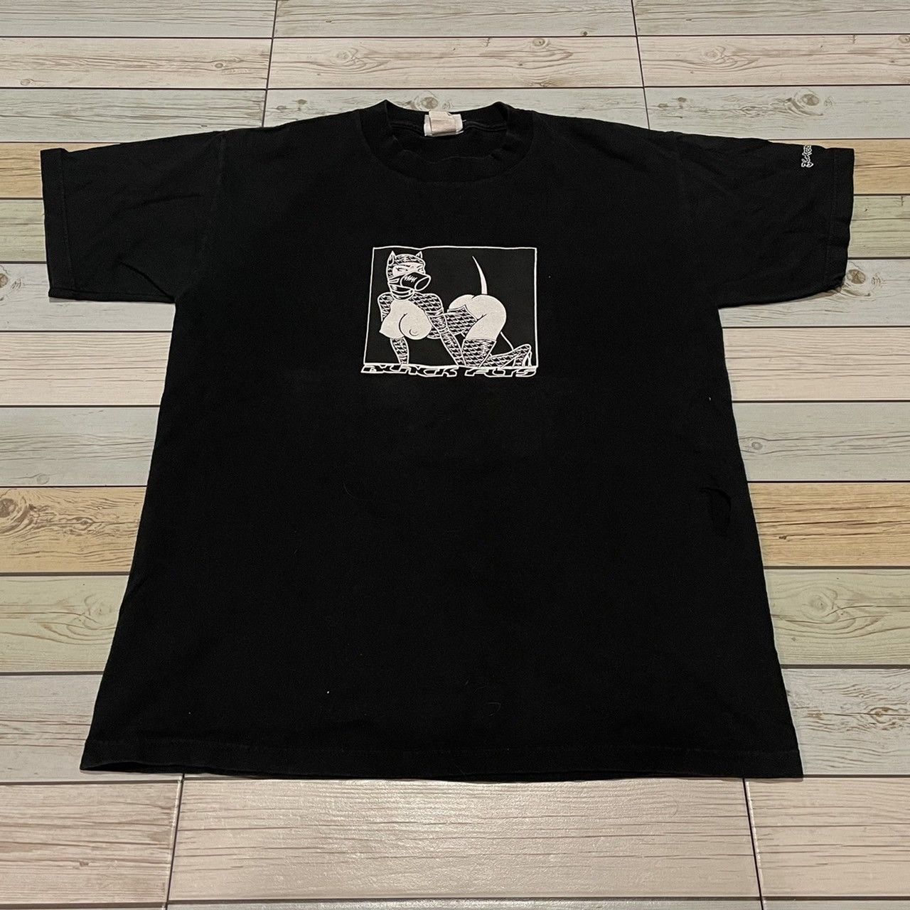 T-Shirt Vintage Black Flys Skateboard Années 90 - Taille L, Motif Fille Anime, Bordeaux