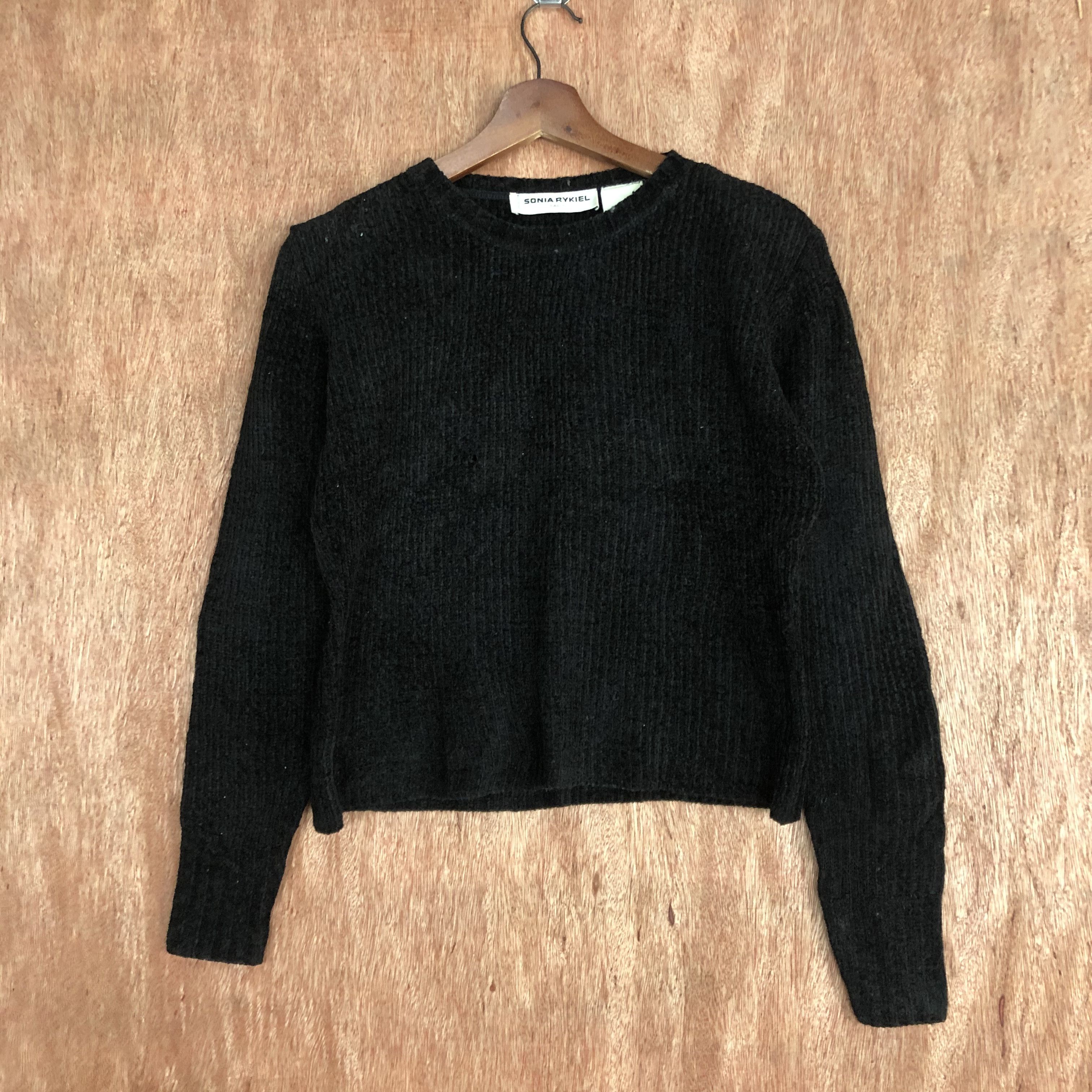 image of Homespun Knitwear x Sonia Rykiel Paris Black Crop Top Knitwear C466, Women's (Size Medium)