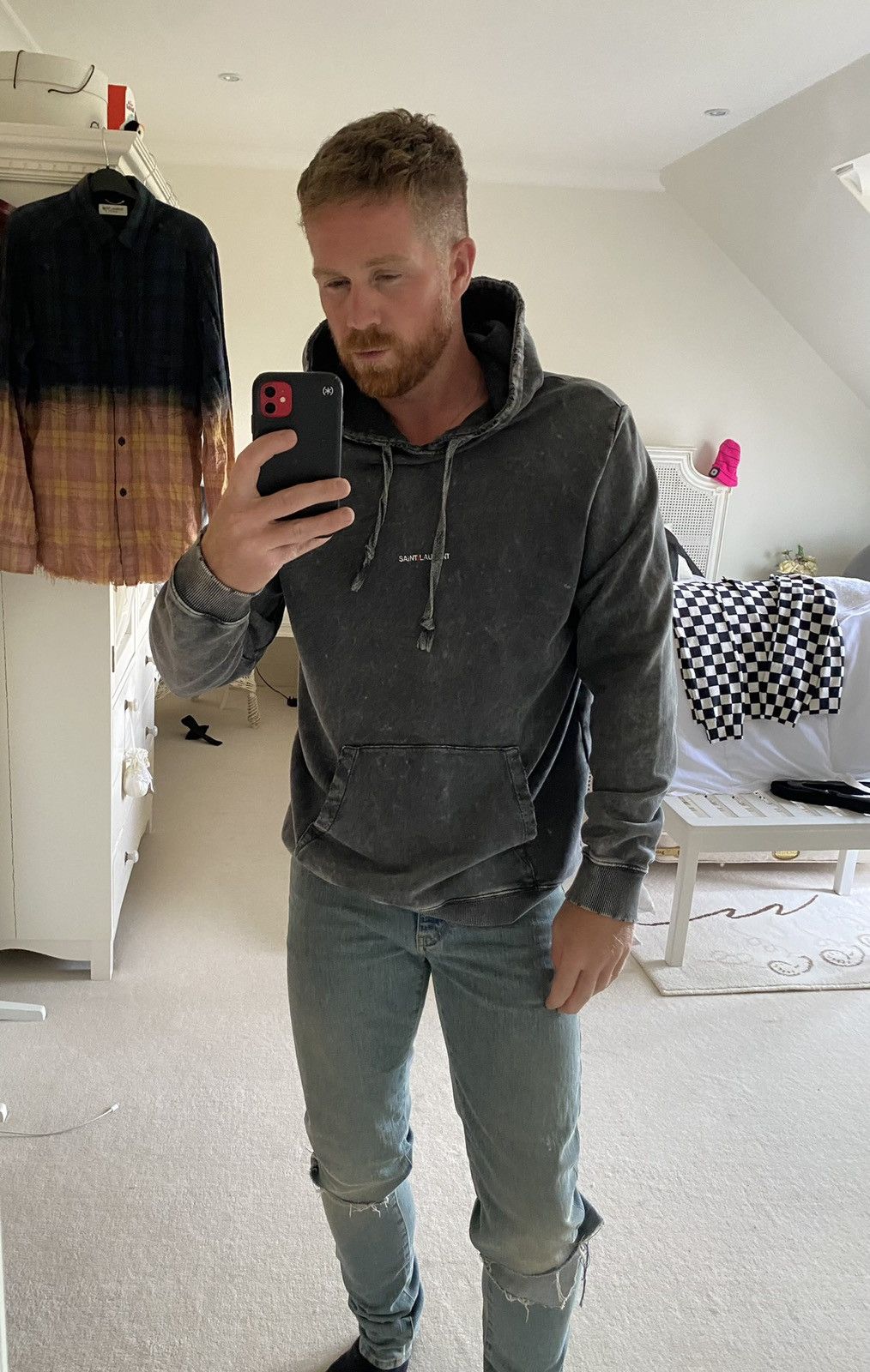 Saint laurent acid wash hoodie store