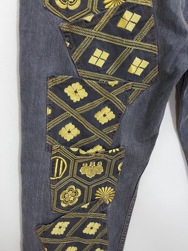 Designer Japanese Logo Symbol of Mon Denim Pants Size US 32 / EU 48 - 16 Thumbnail