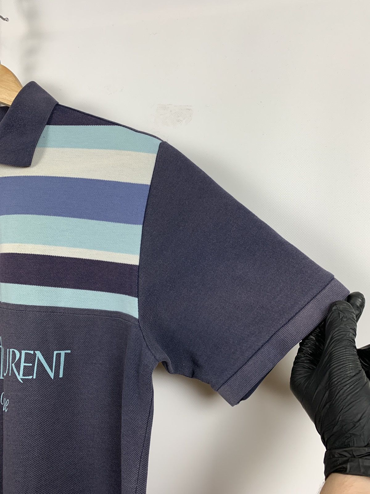 Vintage Vintage Yves Saint Laurent Big Logo Faded Blue Polo T-Shirt Size US M / EU 48-50 / 2 - 12 Thumbnail
