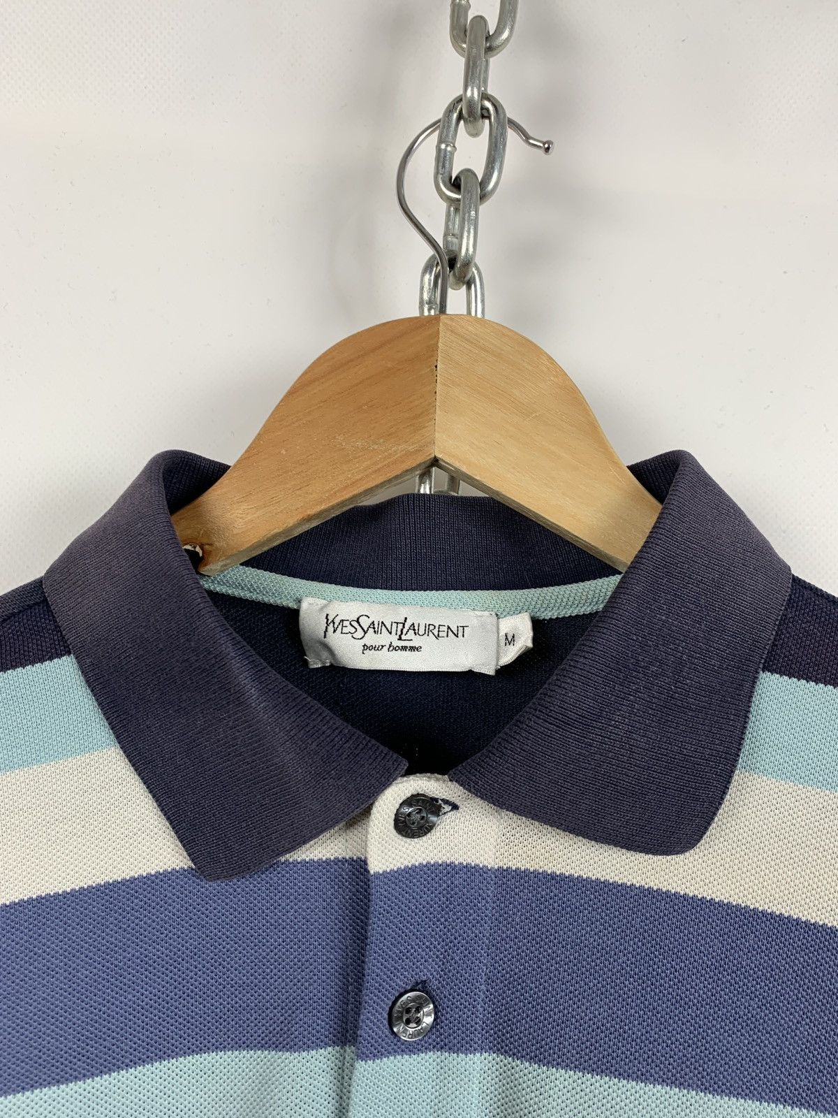 Vintage Vintage Yves Saint Laurent Big Logo Faded Blue Polo T-Shirt Size US M / EU 48-50 / 2 - 14 Thumbnail