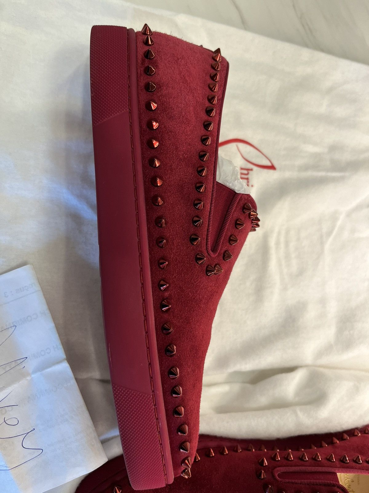 Louboutin slip on velvet