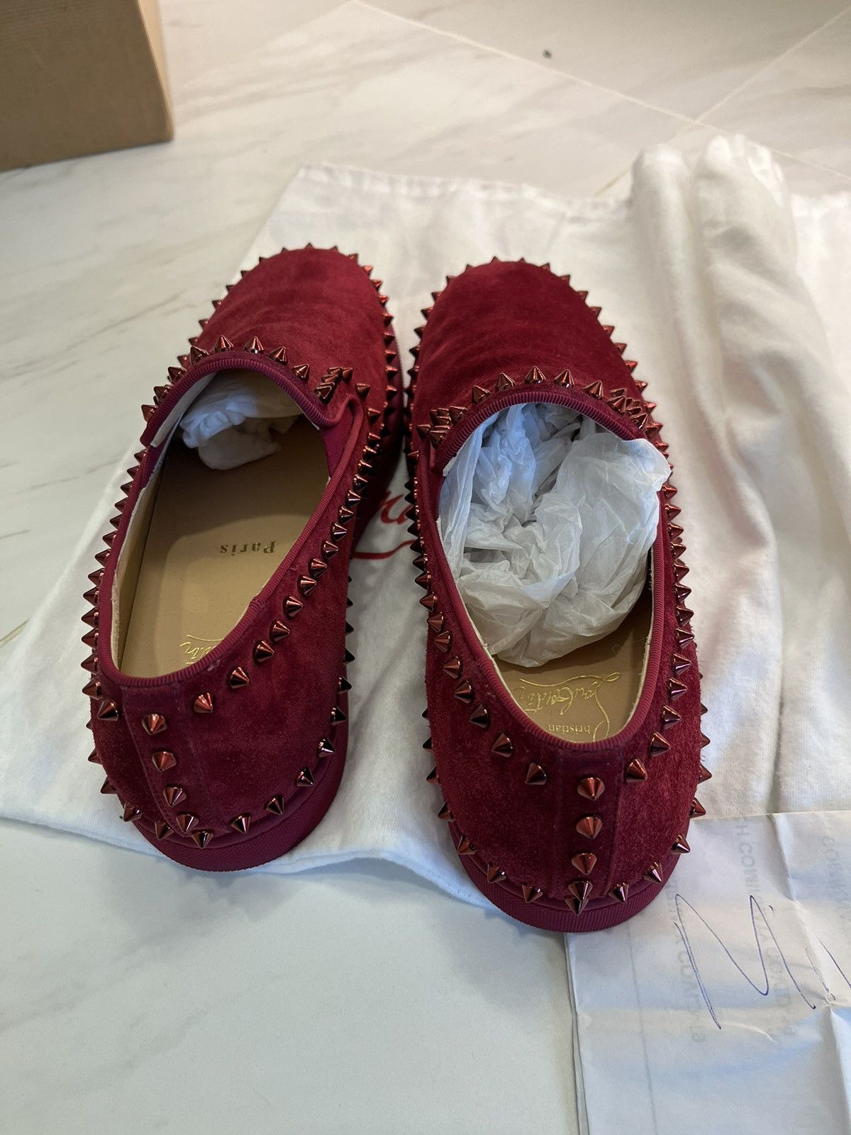 Louboutin slip on velvet