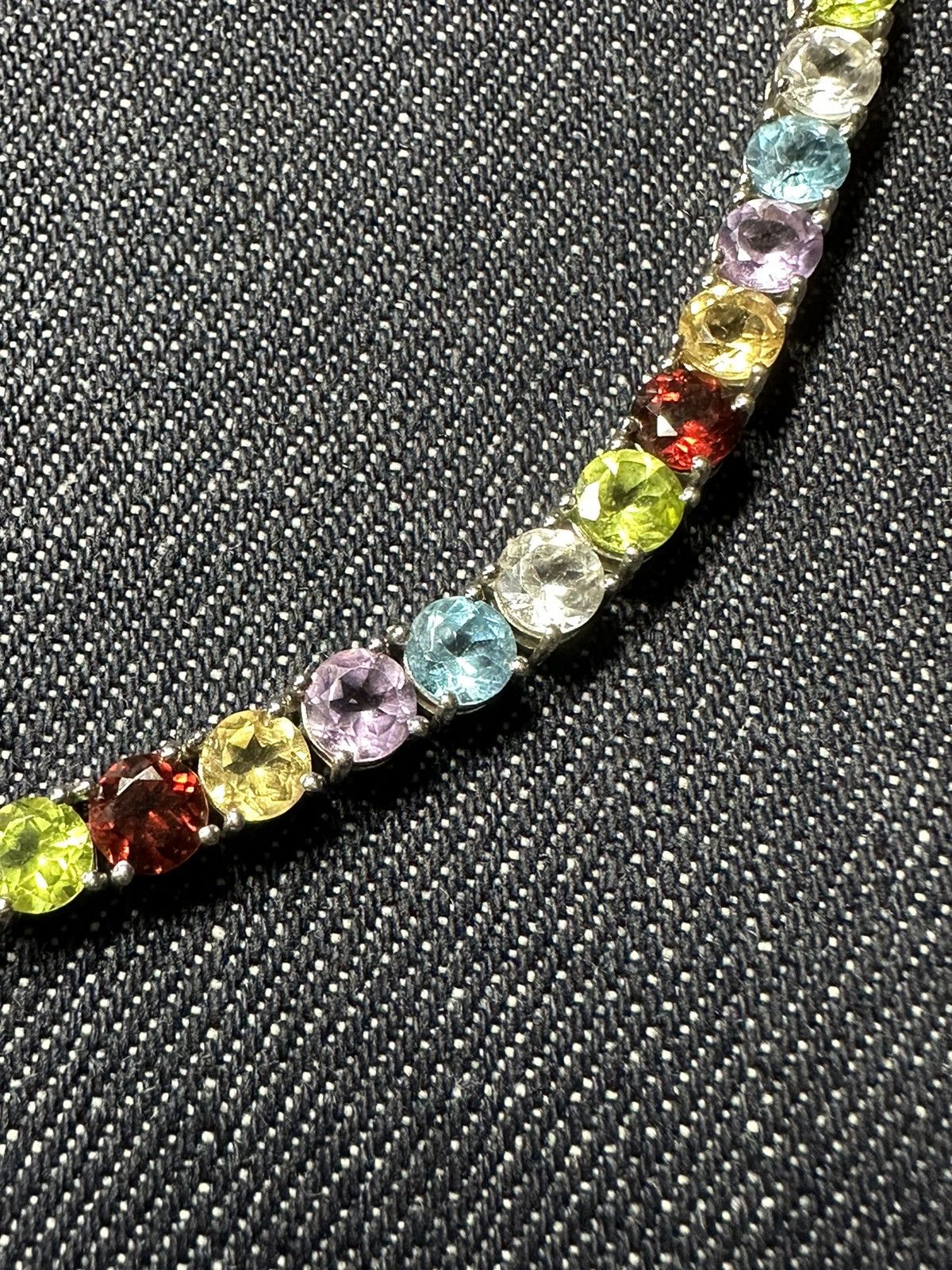 Jewelry Sterling Silver Multi Gemstone Tennis Necklace Size ONE SIZE - 3 Thumbnail