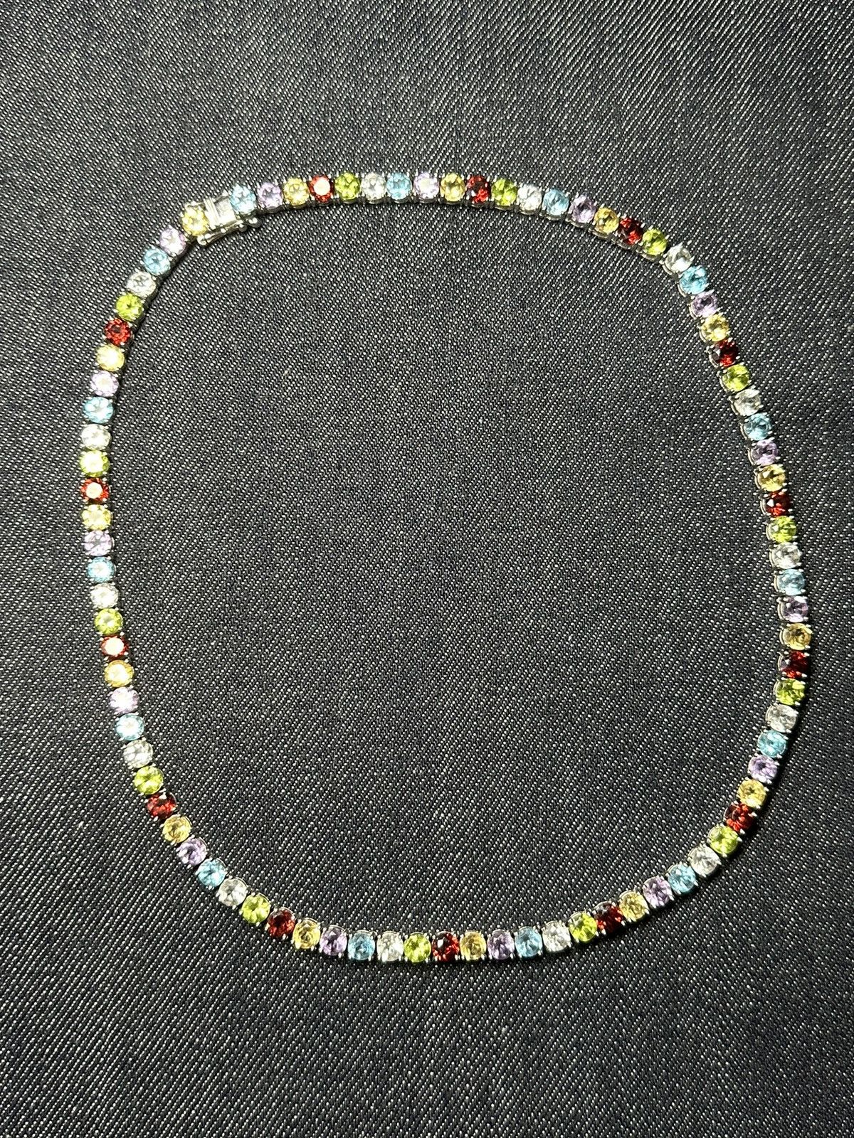 Jewelry Sterling Silver Multi Gemstone Tennis Necklace Size ONE SIZE - 2 Thumbnail