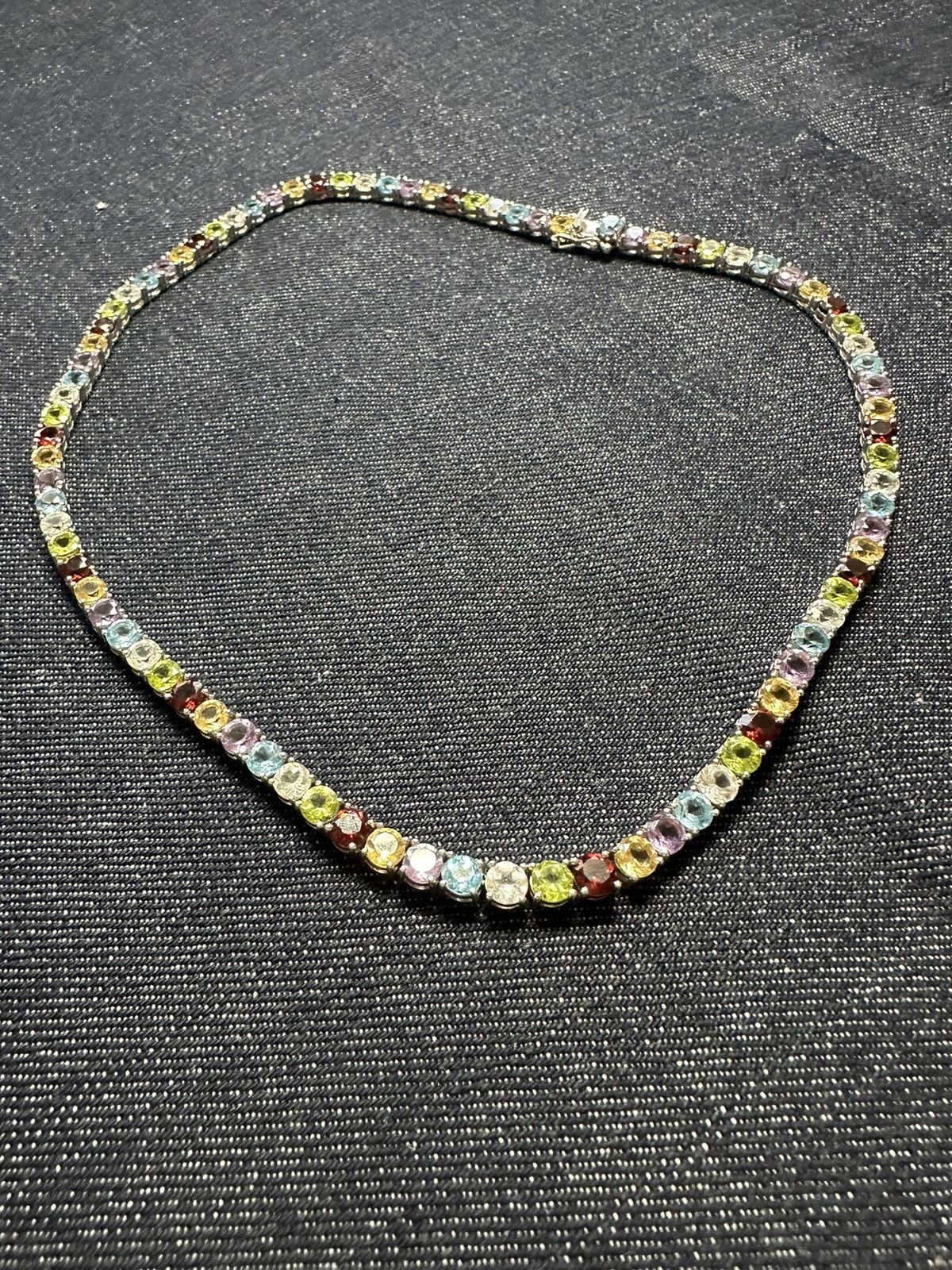 Jewelry Sterling Silver Multi Gemstone Tennis Necklace Size ONE SIZE - 1 Thumbnail
