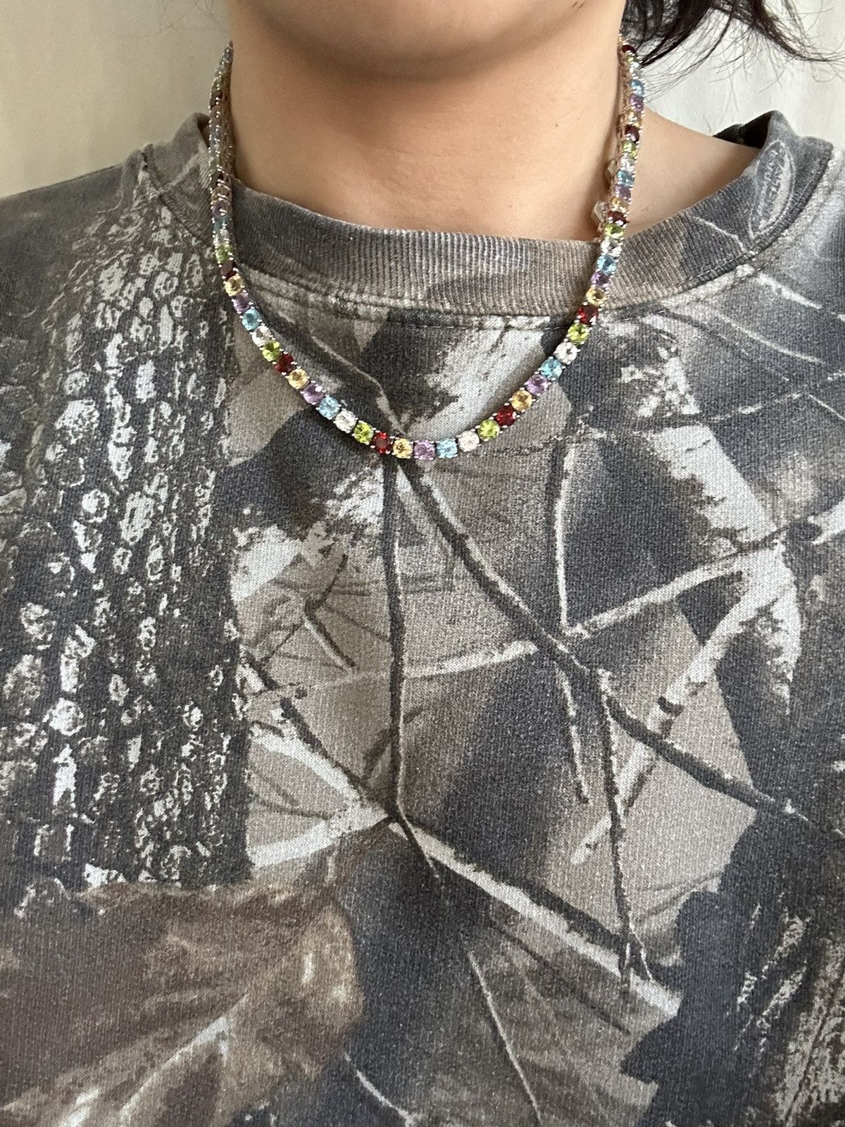 Jewelry Sterling Silver Multi Gemstone Tennis Necklace Size ONE SIZE - 7 Thumbnail