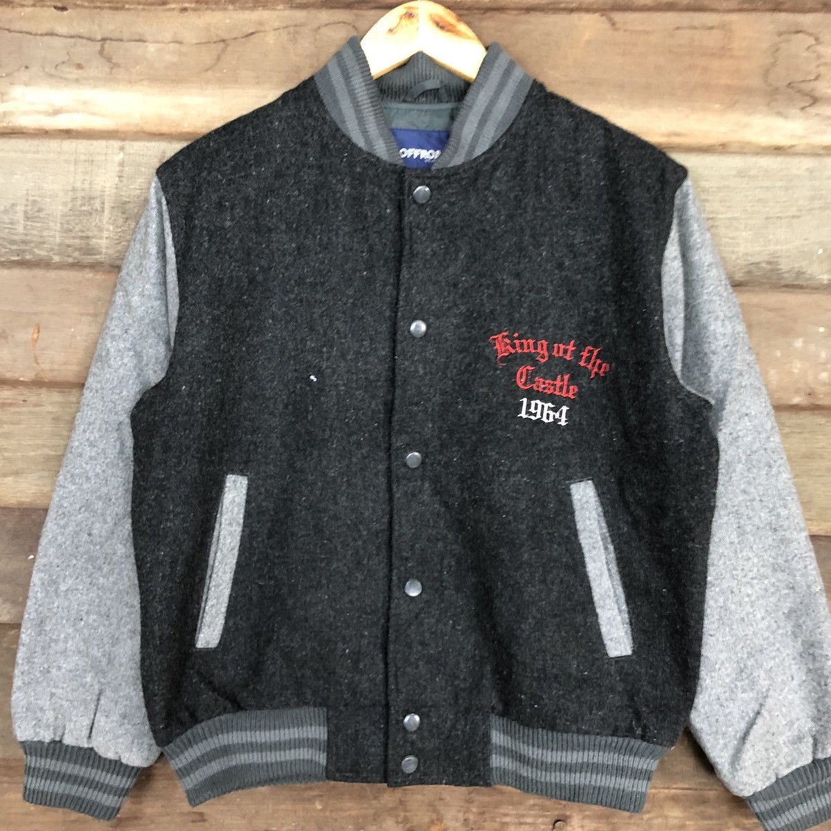 Japanese Brand Offroad Dark Grey Wool Varsity Jacket #0548 Size US M / EU 48-50 / 2 - 8 Thumbnail