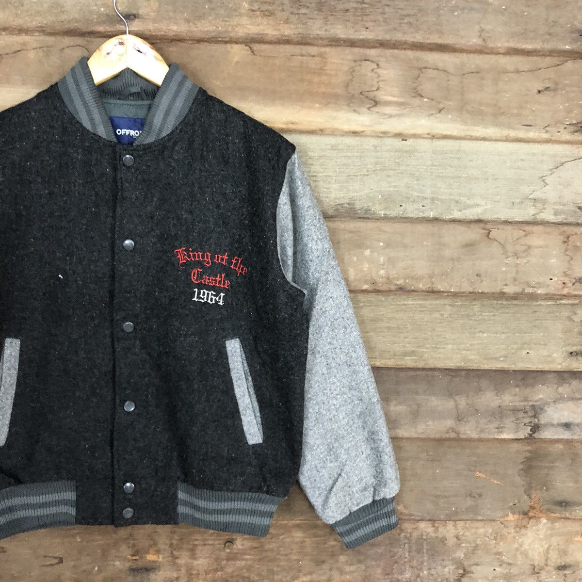 Japanese Brand Offroad Dark Grey Wool Varsity Jacket #0548 Size US M / EU 48-50 / 2 - 5 Thumbnail
