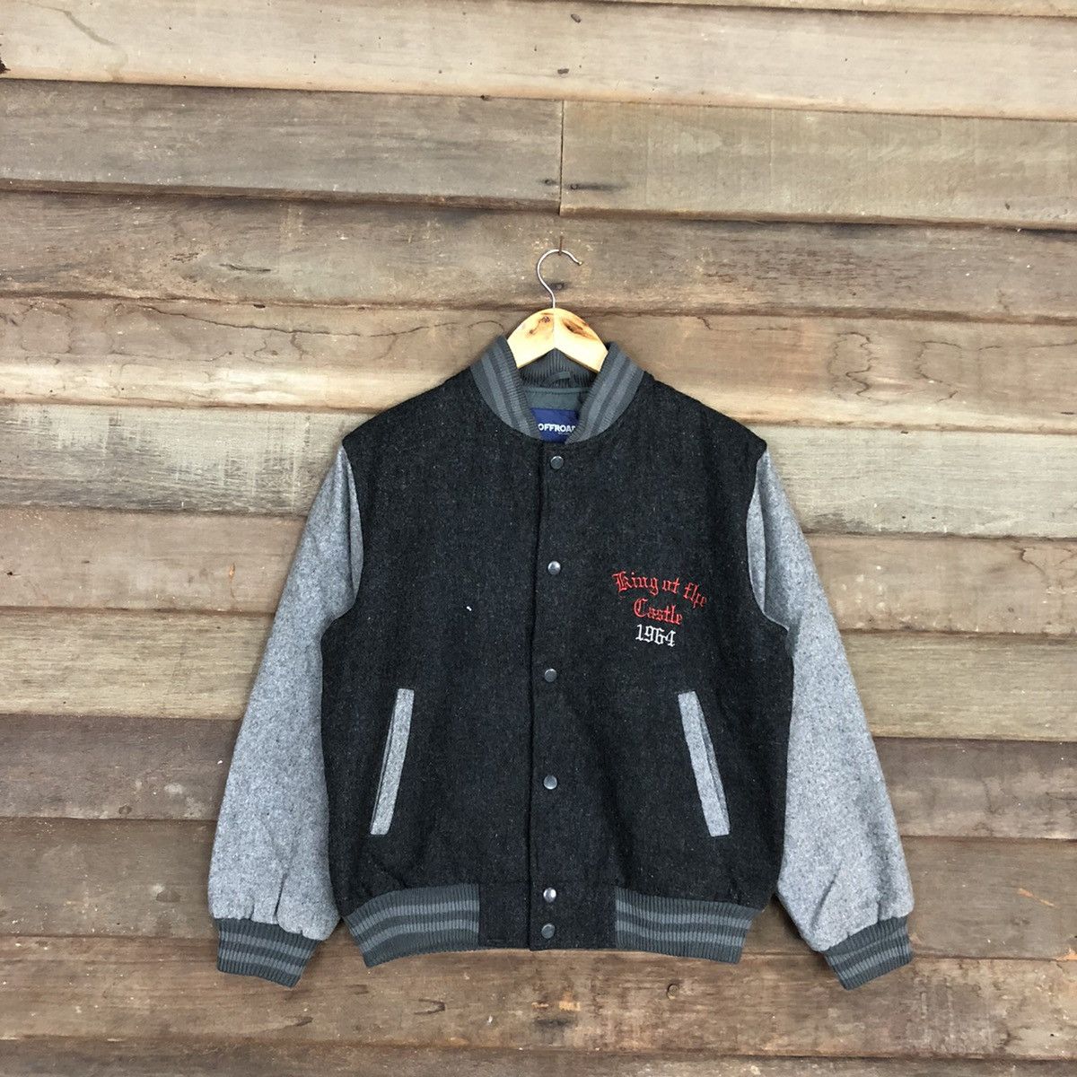 Japanese Brand × Streetwear × Varsity Jacket Offroad Dark Grey Wool ...