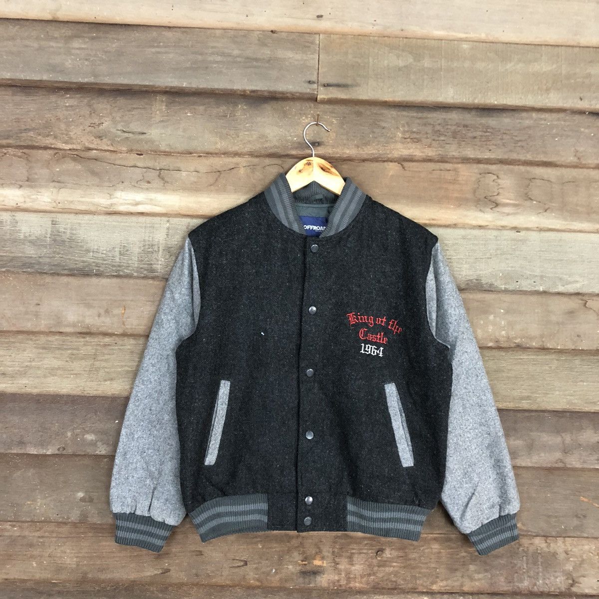 Japanese Brand Offroad Dark Grey Wool Varsity Jacket #0548 Size US M / EU 48-50 / 2 - 3 Thumbnail