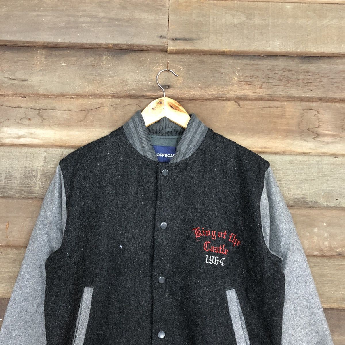 Japanese Brand Offroad Dark Grey Wool Varsity Jacket #0548 Size US M / EU 48-50 / 2 - 9 Thumbnail