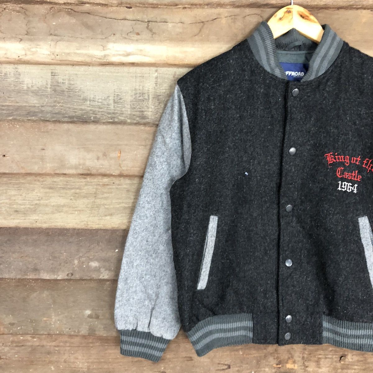 Japanese Brand Offroad Dark Grey Wool Varsity Jacket #0548 Size US M / EU 48-50 / 2 - 7 Thumbnail