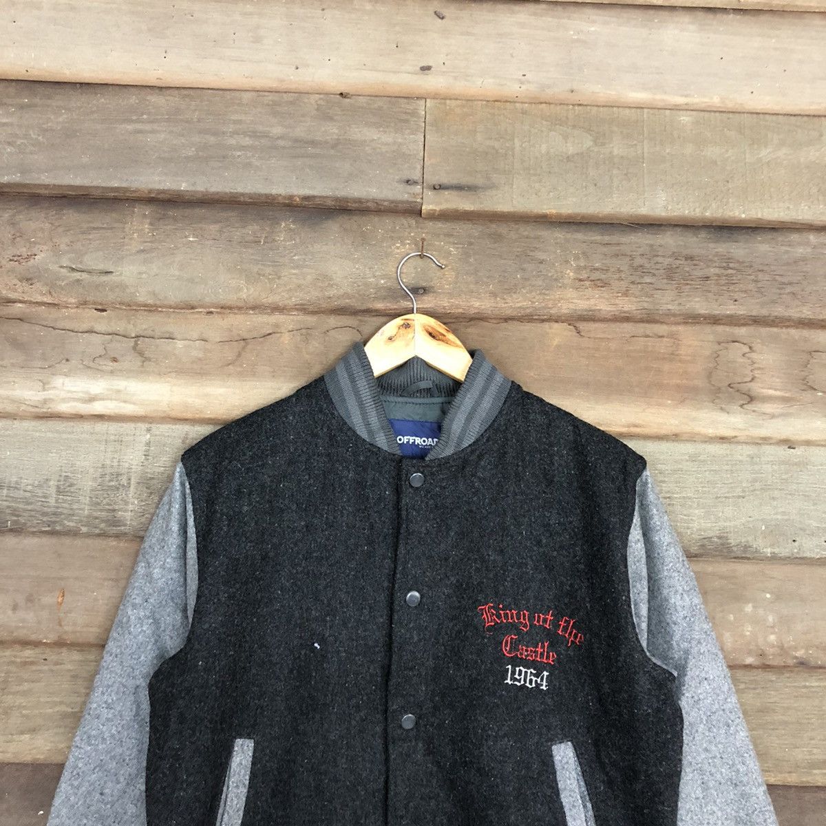 Japanese Brand Offroad Dark Grey Wool Varsity Jacket #0548 Size US M / EU 48-50 / 2 - 2 Thumbnail