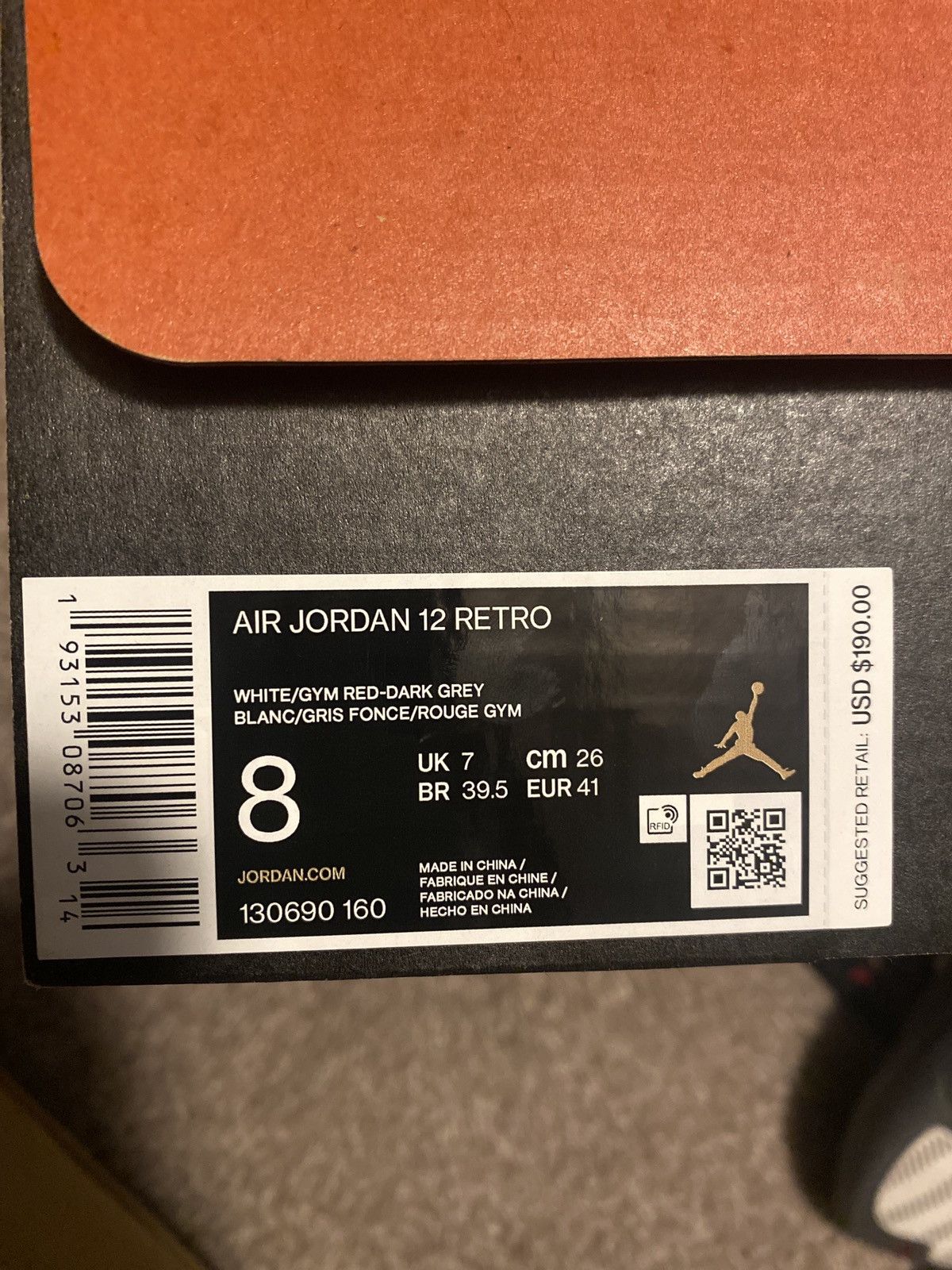 image of Air Jordan 12 Retro ‘Dark Grey’ Shoes in Gray/White, Men's (Size 8)