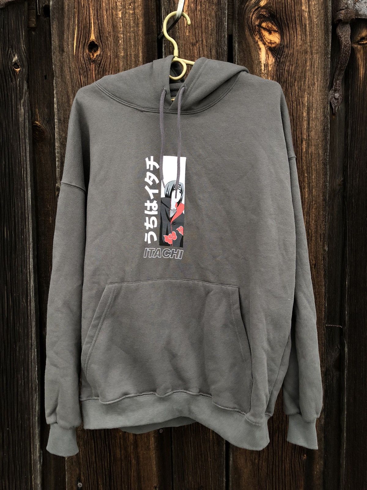 Men`s Pull&Bear NARUTO Hoodie Itachi Uchiha Anime Grey Cotton Size S