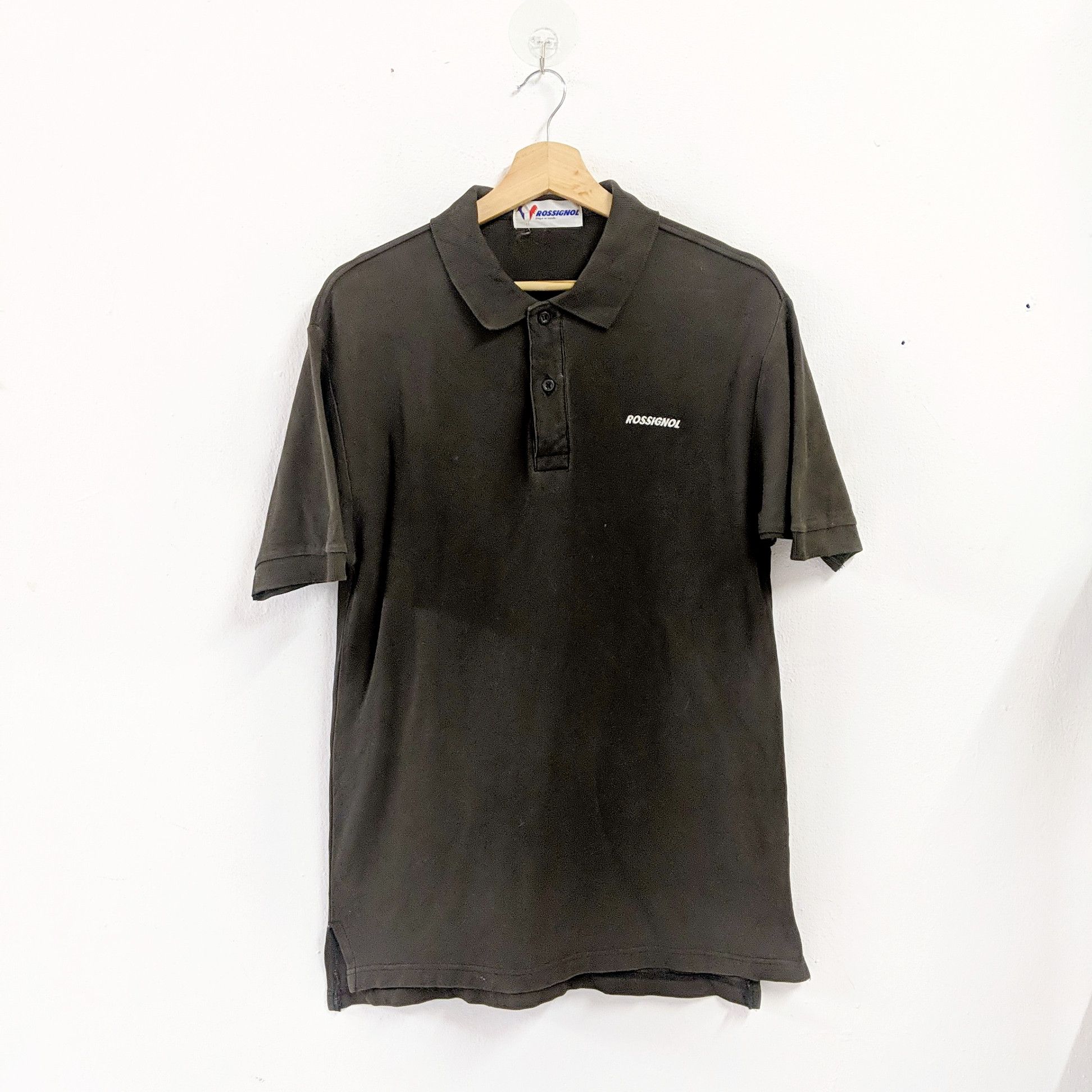 image of Vintage Rossignol Plain T-Shirt Collar in Black, Men's (Size Medium)