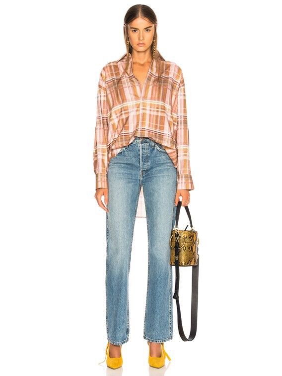 New Acne Studios Oversized Plaid Shirt Pink/Bronze Size 36